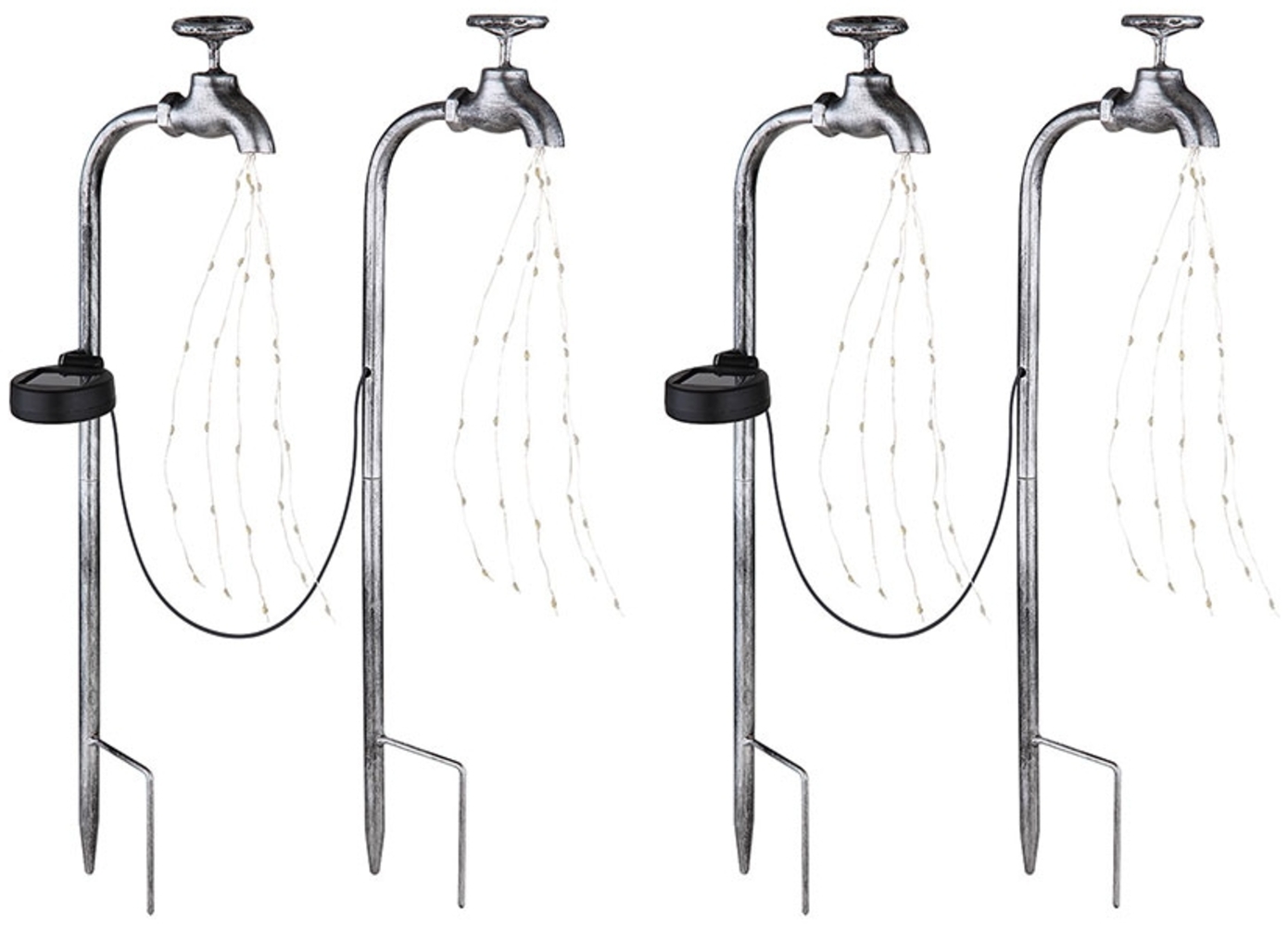 LED Solarleuchte, 4x Wasserhähne, Erdspieß, silber, H 53 cm Bild 1