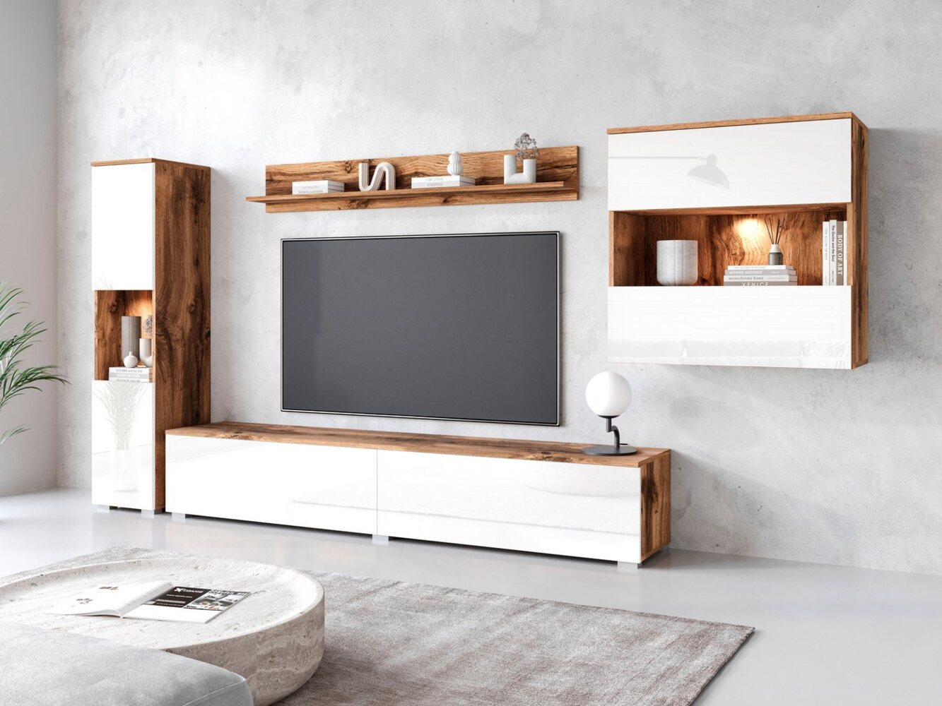 INOSIGN Wohnwand PARIS, (Komplett-Set, 4-St), TV-Wand 300cm breite, grifflose Design, stehend und hängend montierbar Bild 1