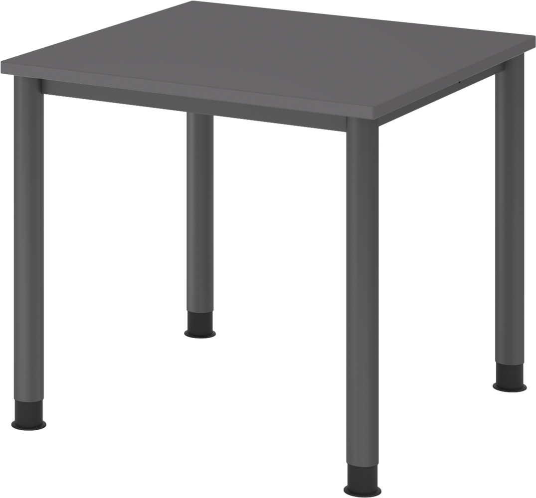 bümö höhenverstellbarer Schreibtisch H-Serie 80x80 cm in graphit, Gestell in Graphit - PC Tisch für's Büro manuell höhenverstellbar, Computertisch verstellbar, HS-08-G-G Bild 1