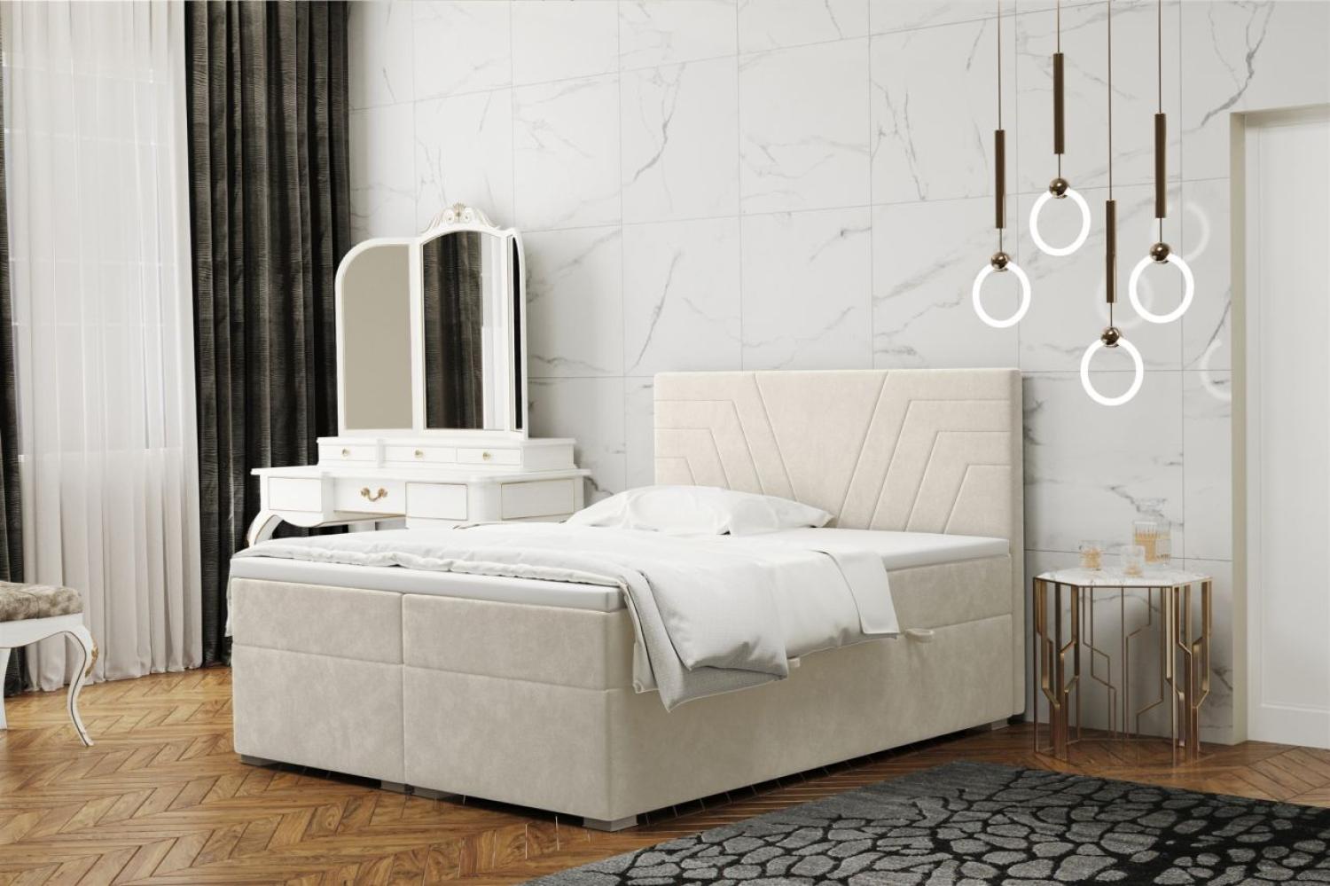 Boxspringbett Schlafzimmerbett RAMON 140x200cm in Stoff Matt Velvet Creme Bild 1