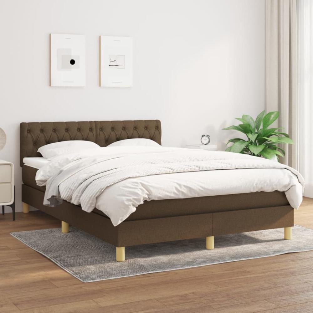 vidaXL Boxspringbett mit Matratze Dunkelbraun 140x190 cm Stoff 3140852 Bild 1