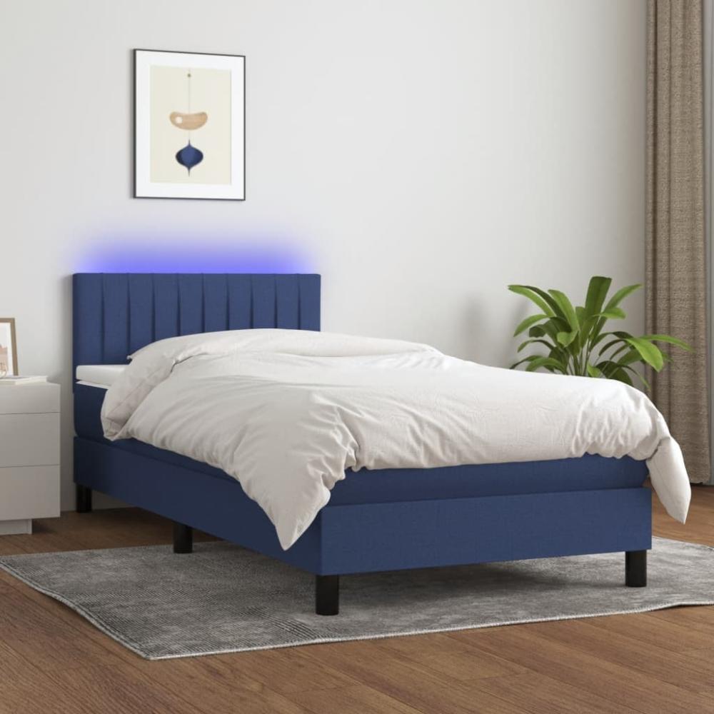 vidaXL Boxspringbett mit Matratze & LED Blau 90x190 cm Stoff 3133283 Bild 1