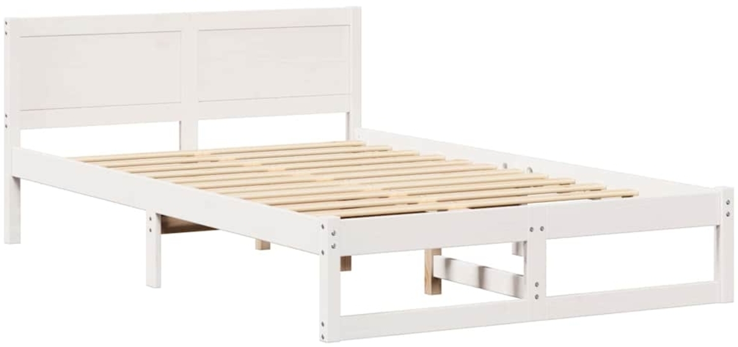 vidaXL Bettrahmen mit Kopfteil Weiß 135 x 190 cm Massives Kiefernholz 873281 Bild 1