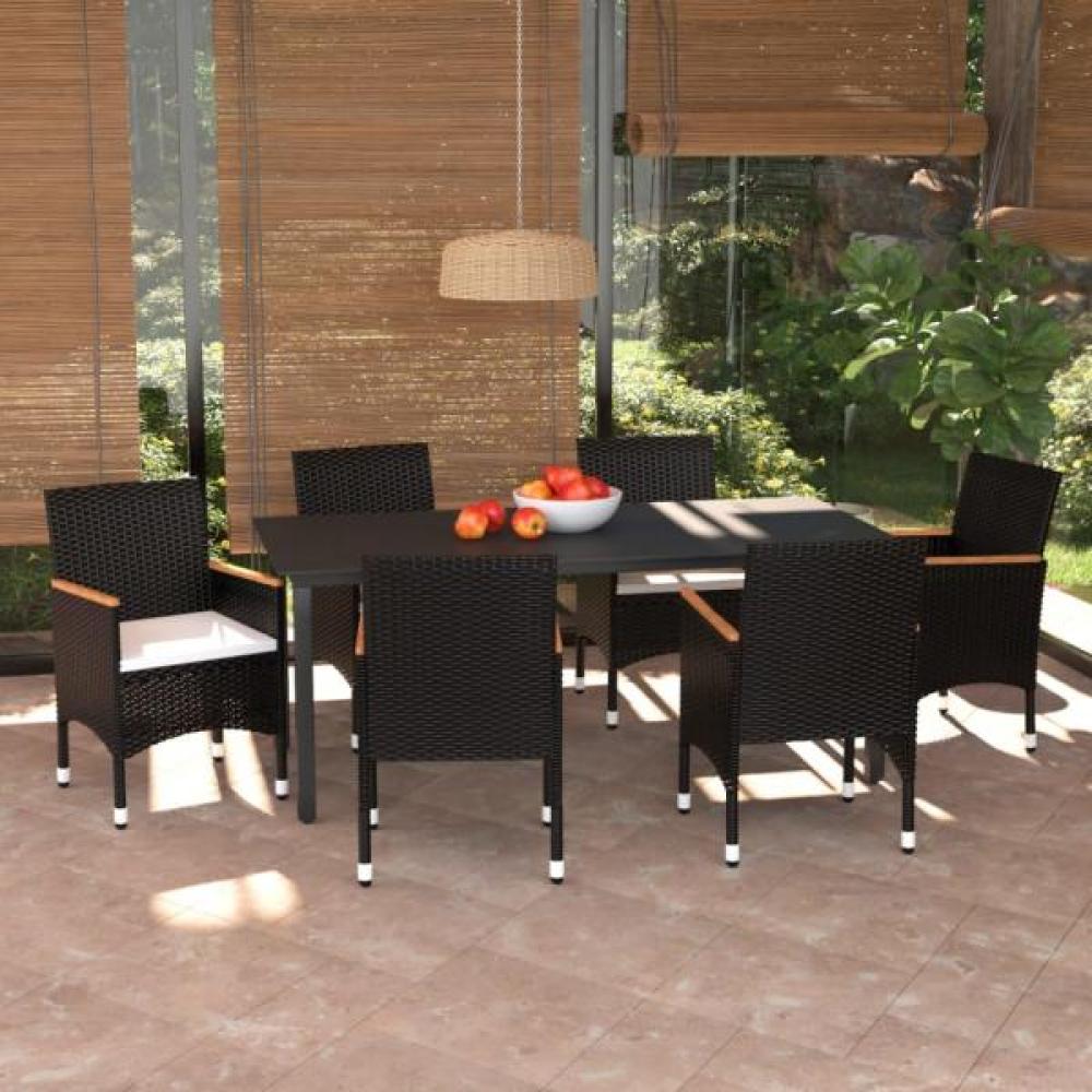 vidaXL 7-tlg. Garten-Essgruppe mit Kissen Poly Rattan Schwarz 3095001 Bild 1