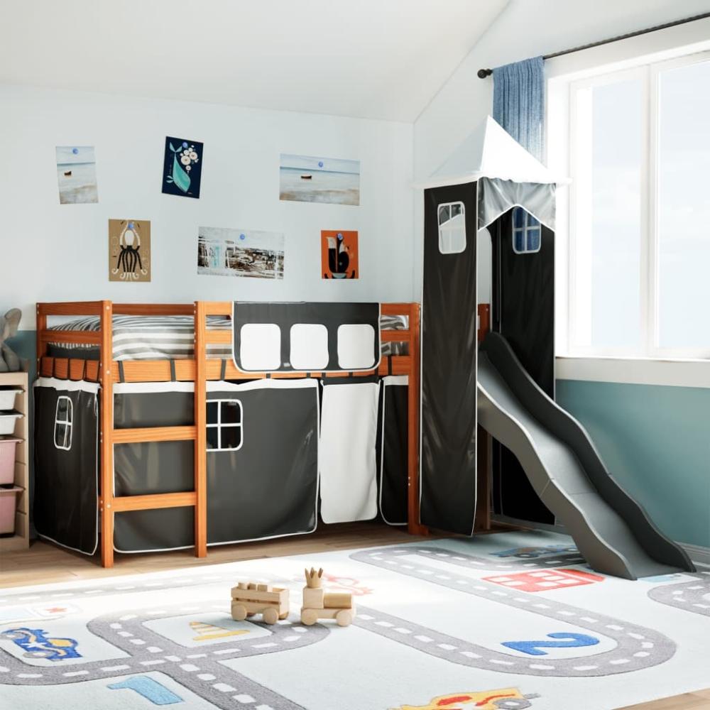 vidaXL Kinderhochbett mit Turm Weiß & Schwarz 90x200 cm Kiefernholz 3309134 Bild 1