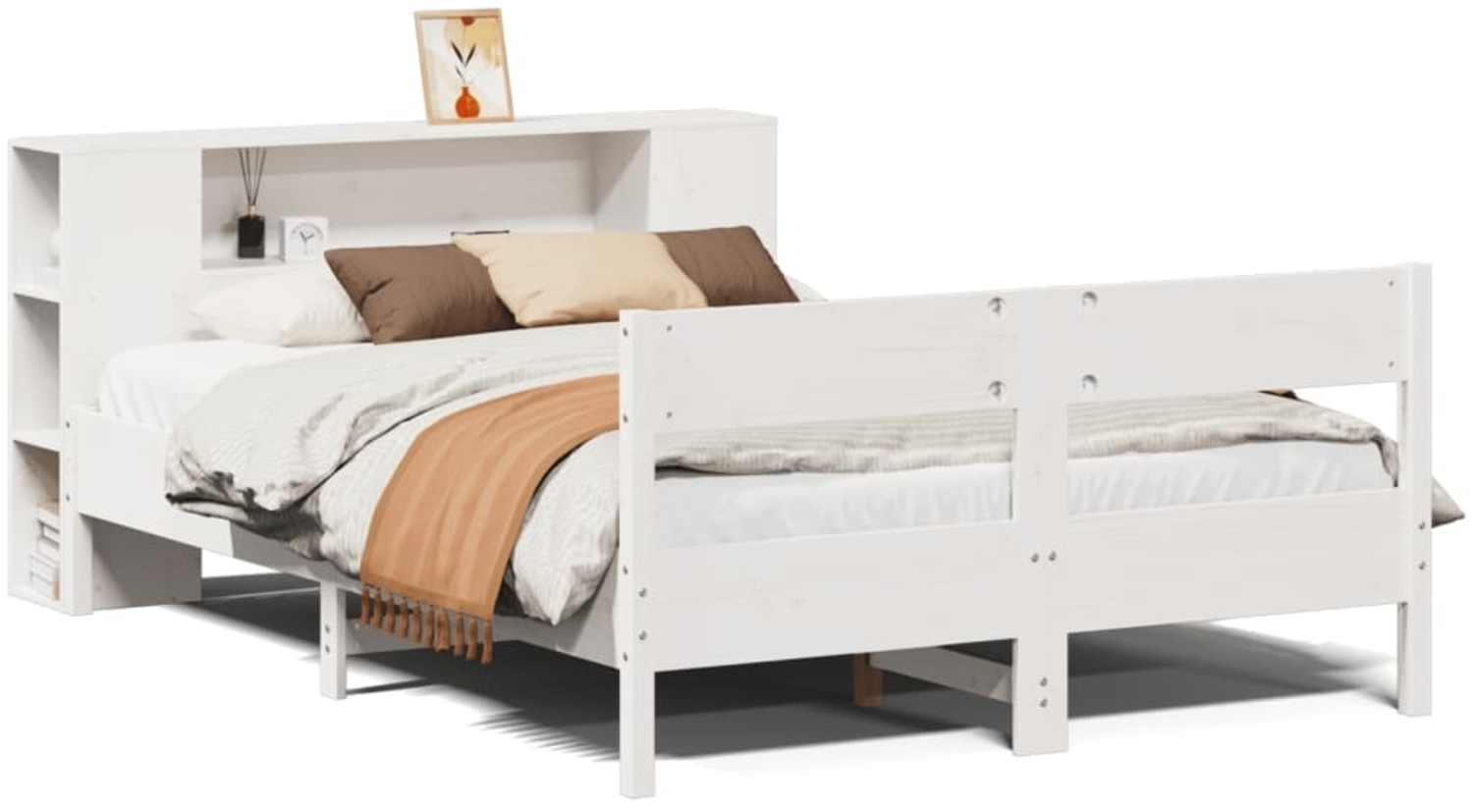 vidaXL Massivholzbett mit Regal ohne Matratze Weiß 140x190 cm Kiefer 3322955 Bild 1