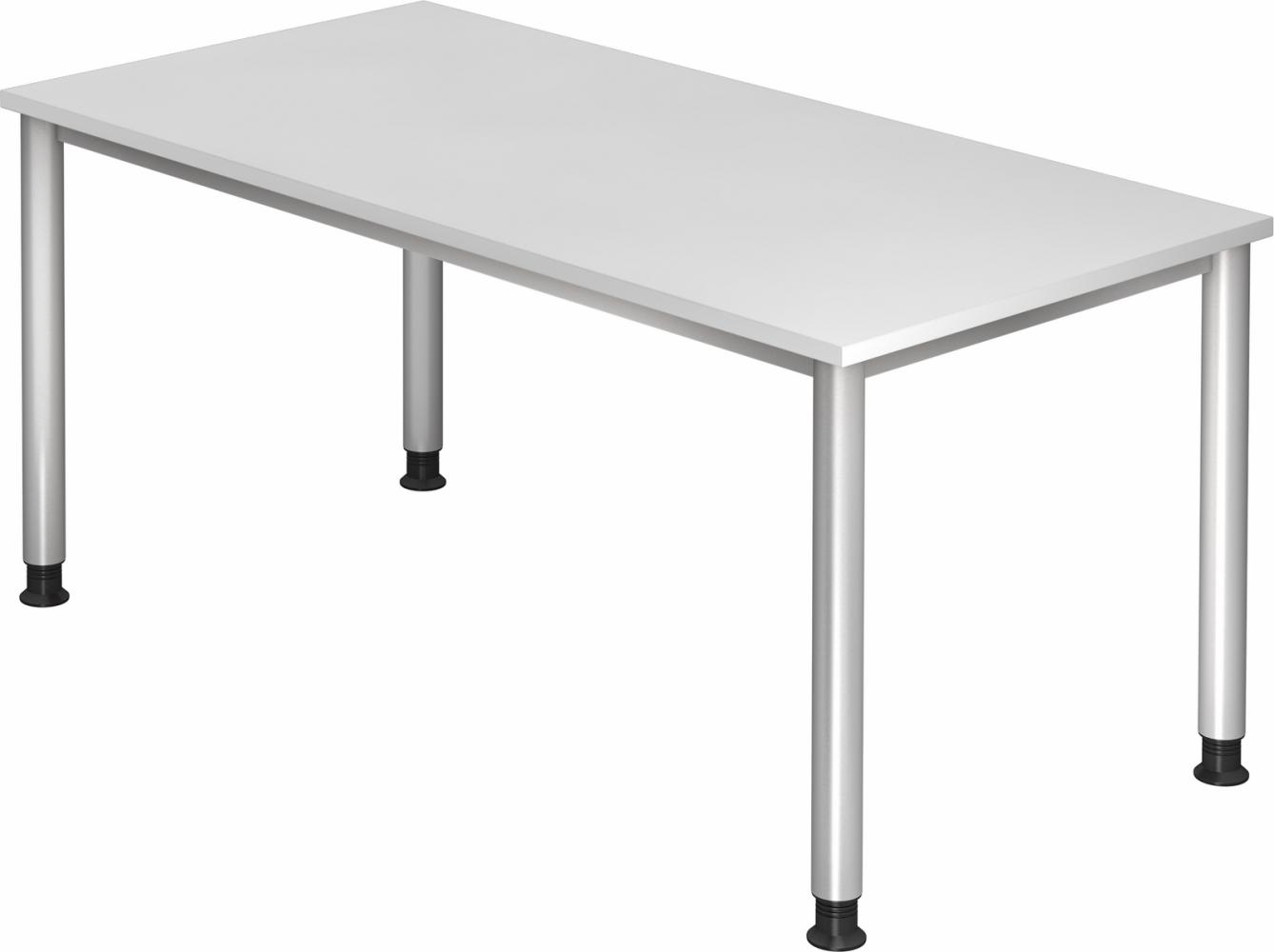 bümö höhenverstellbarer Schreibtisch H-Serie 160x80 cm in weiß, Gestell in Silber - PC Tisch für's Büro manuell höhenverstellbar, Computertisch verstellbar, HS-16-W Bild 1