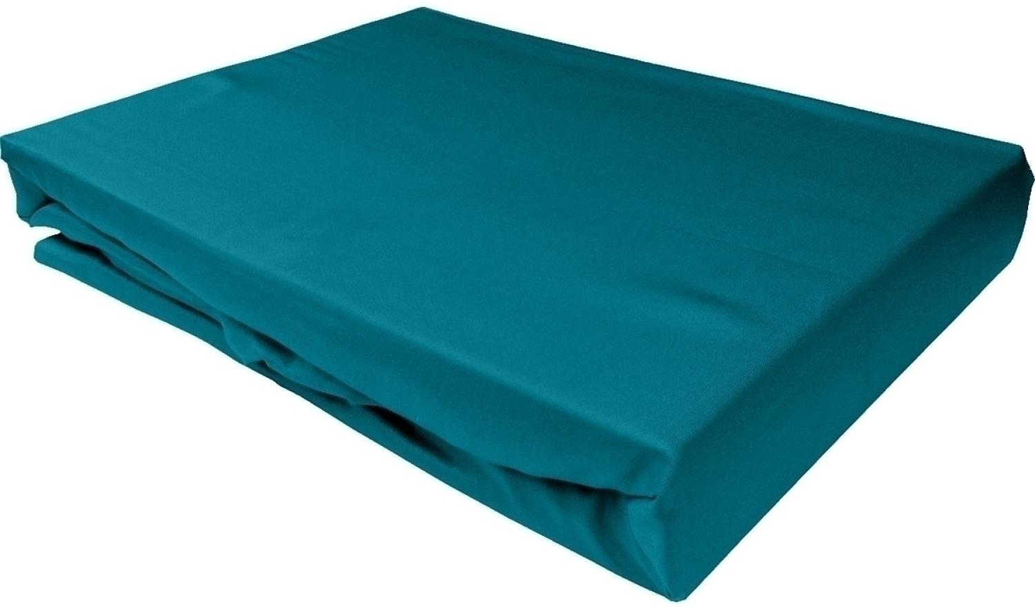 Bettwaesche-mit-Stil Mako-Satin Spannbettlaken petrol blau 180x200cm Höhe 31-40cm Bild 1