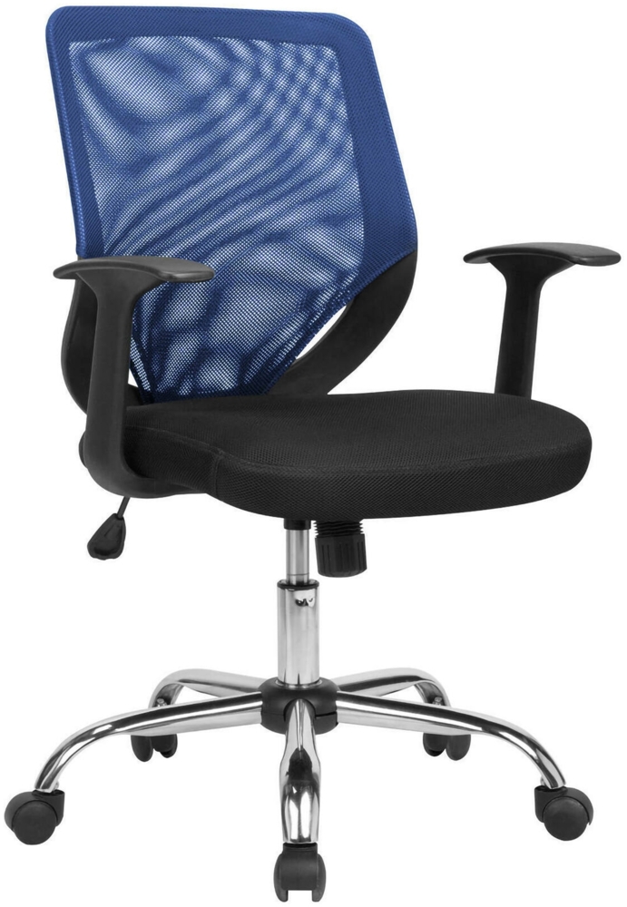 Dmora Stuhl mit Rädern Baradili, Executive-Netzsessel mit Armlehnen, ergonomischer Bürositz, 60x54h90/98 cm, Schwarz und Blau Bild 1