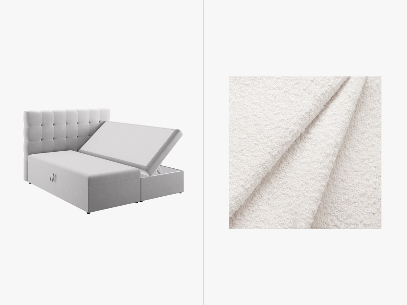 Micadoni Boxspringbett Mamaia Boucle Baloo Weiß 140x200 Bild 1