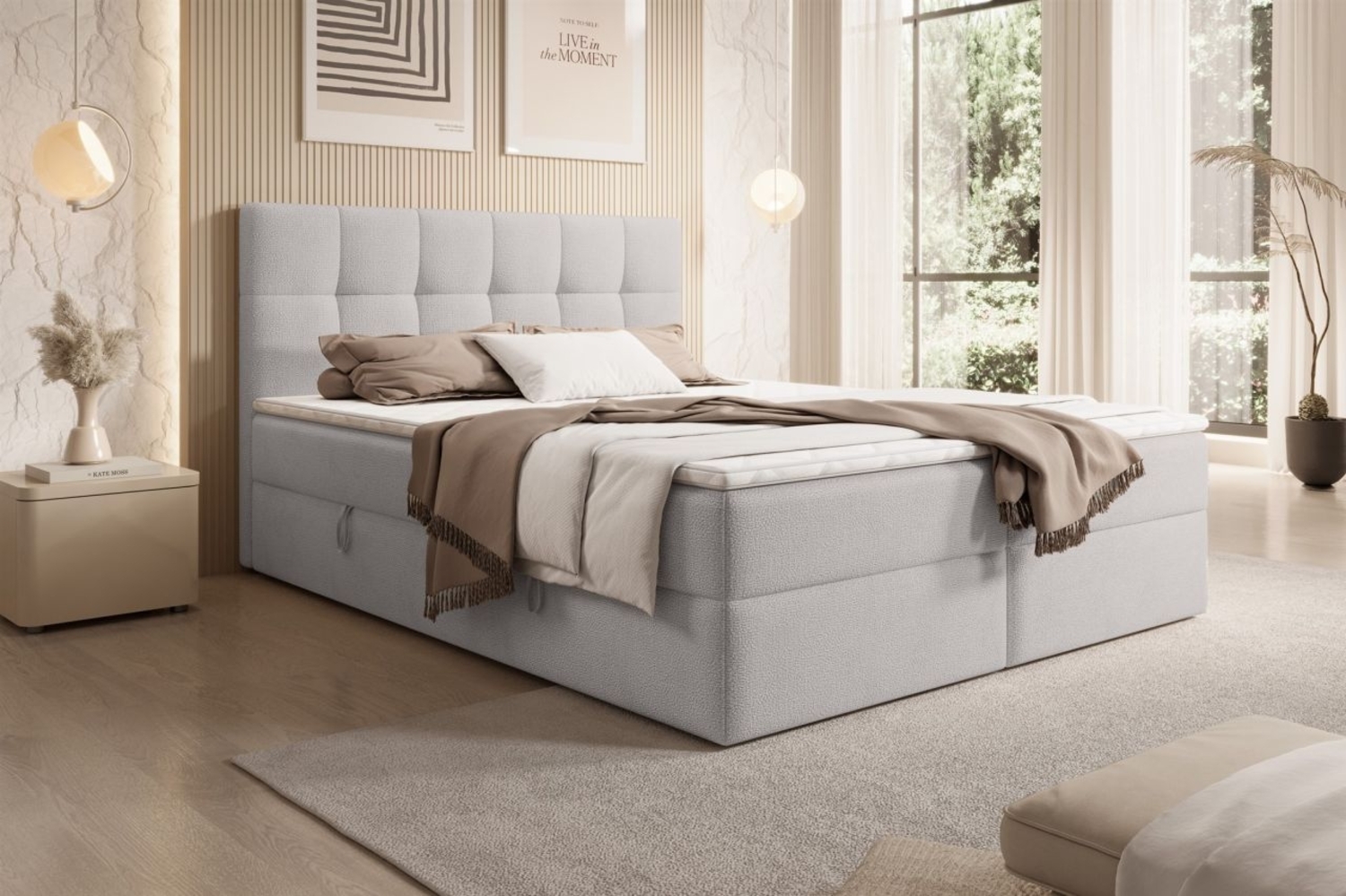 Boxspringbett Schlafzimmerbett ARTURO 140x200cm Stoff Freya Silbergrau Bild 1