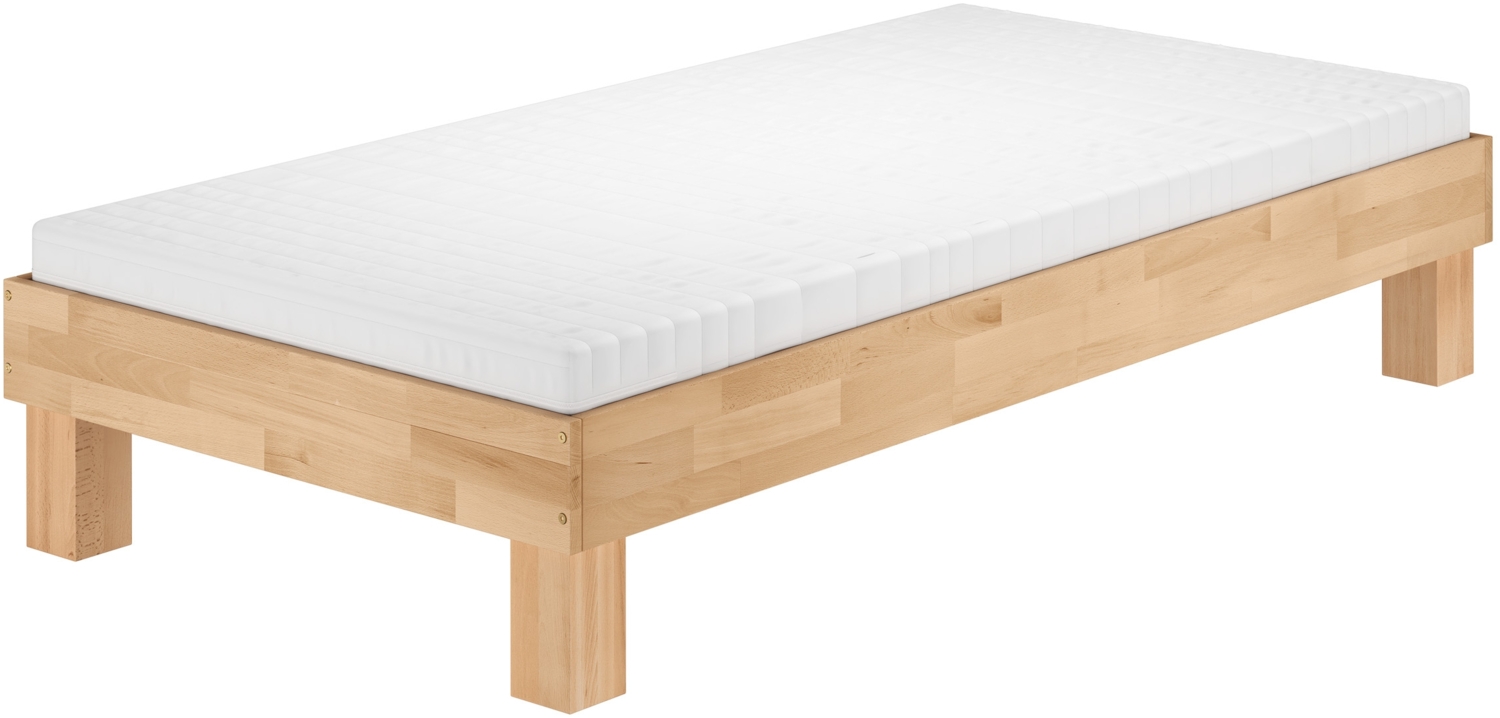 Holzbett breites Einzelbett 100x200 Buche geölt Futonbett mit wählbarem Zubehör V-60.87-10Rollrost und Matratze inkl. Bild 1