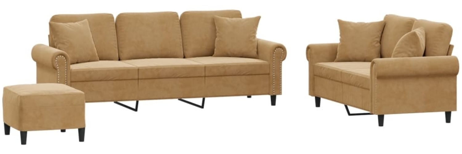 vidaXL 3-tlg. Sofagarnitur mit Kissen Braun Samt 3202287 Bild 1