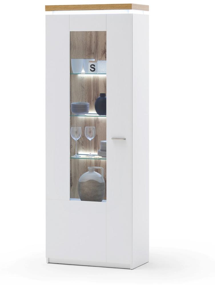 Vitrine Claire 12 weiss Wotan Eiche Nb. 70x197x38 cm Glasvitrine LED mit Rückwandbeleuchtung Bild 1