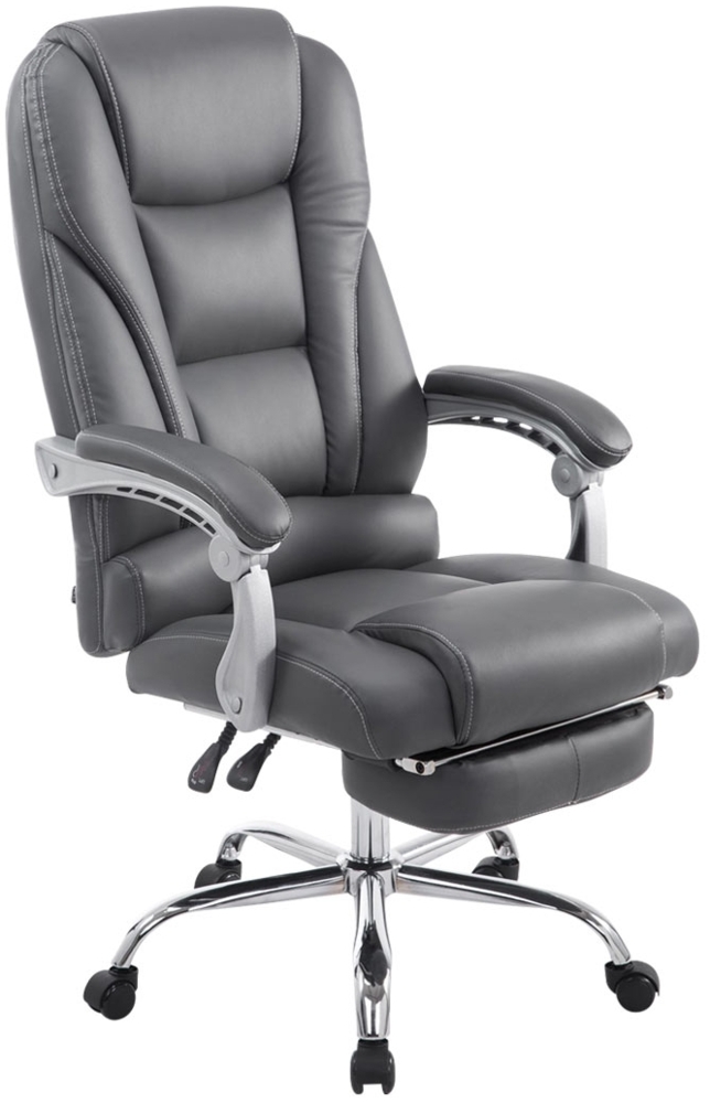 DELUKE® Bürostuhl MIAMI - 118 x 68 x 64, Grau Kunstleder Metall in Chromoptik Gestell ergonomische Bürostühle Homeoffice Stuhl mit Rollen Bild 1