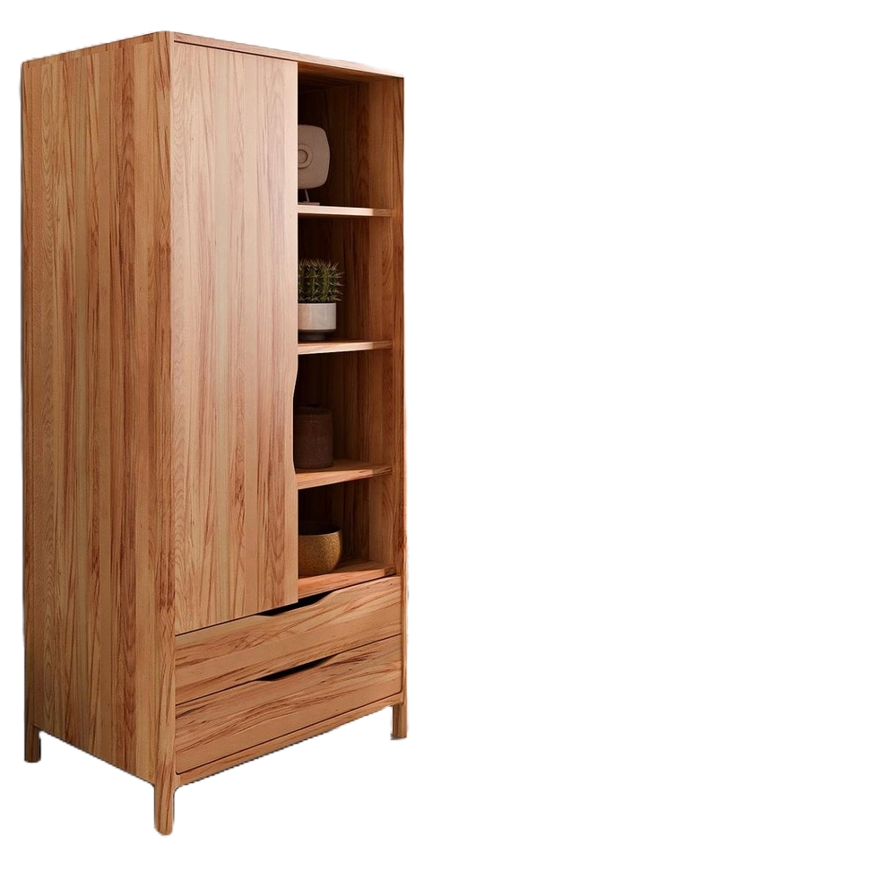 Kleiderschrank Swig 1-türig aus Kernbuche massiv geölt 95x188 mit 2 Schubladen Bild 1