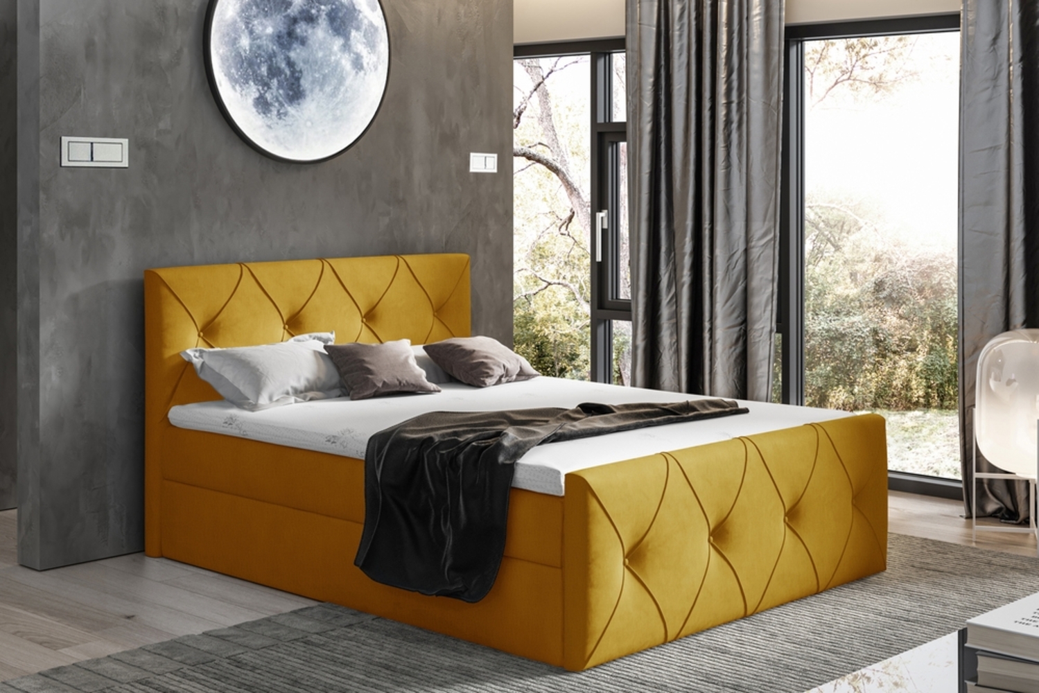 99rooms Arian Lux Boxspringbett Velours 120 x 200 cm Gelb Bild 1