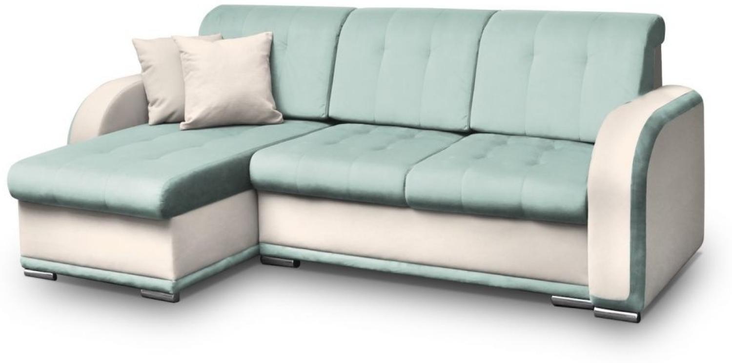 Ecksofa Sofa LINDO mit Schlaffunktion Beige-Mint Ottomane Links Bild 1