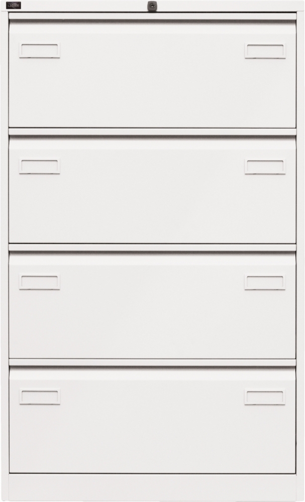 BISLEY Light Hängeregistraturschrank mit Schloss aus Metall in verkehrsweiß, 4 Schubladen, doppelbahnig - Hängeregisterschrank abschließbar, Hängeregistratur für Hängemappen & Hängeordner, CDF4-696 Bild 1