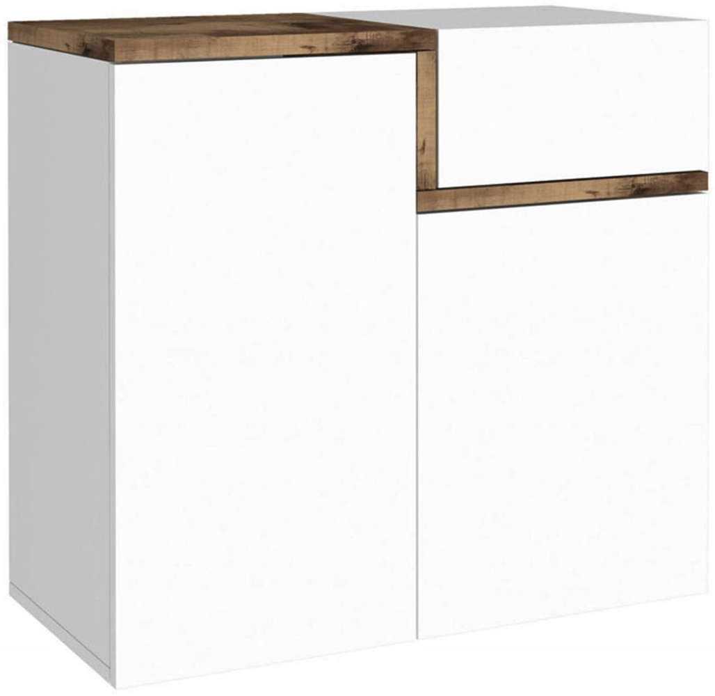 Dmora Schuhregal Morfeo, Mehrzweckschrank mit 2 Türen und 1 Klapptür, Schuhregal für den Eingangsbereich, 100 % Made in Italy, 80 x 40 x 80 cm, glänzendes Weiß und Ahorn, Bild 1