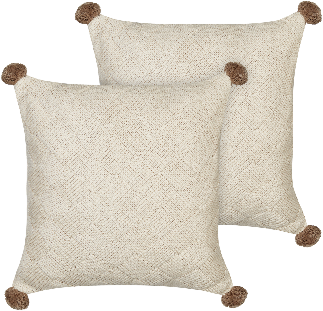 Kissen 2er Set OBERONIA Baumwolle 45 x 45 cm Kein Muster Beige Bild 1