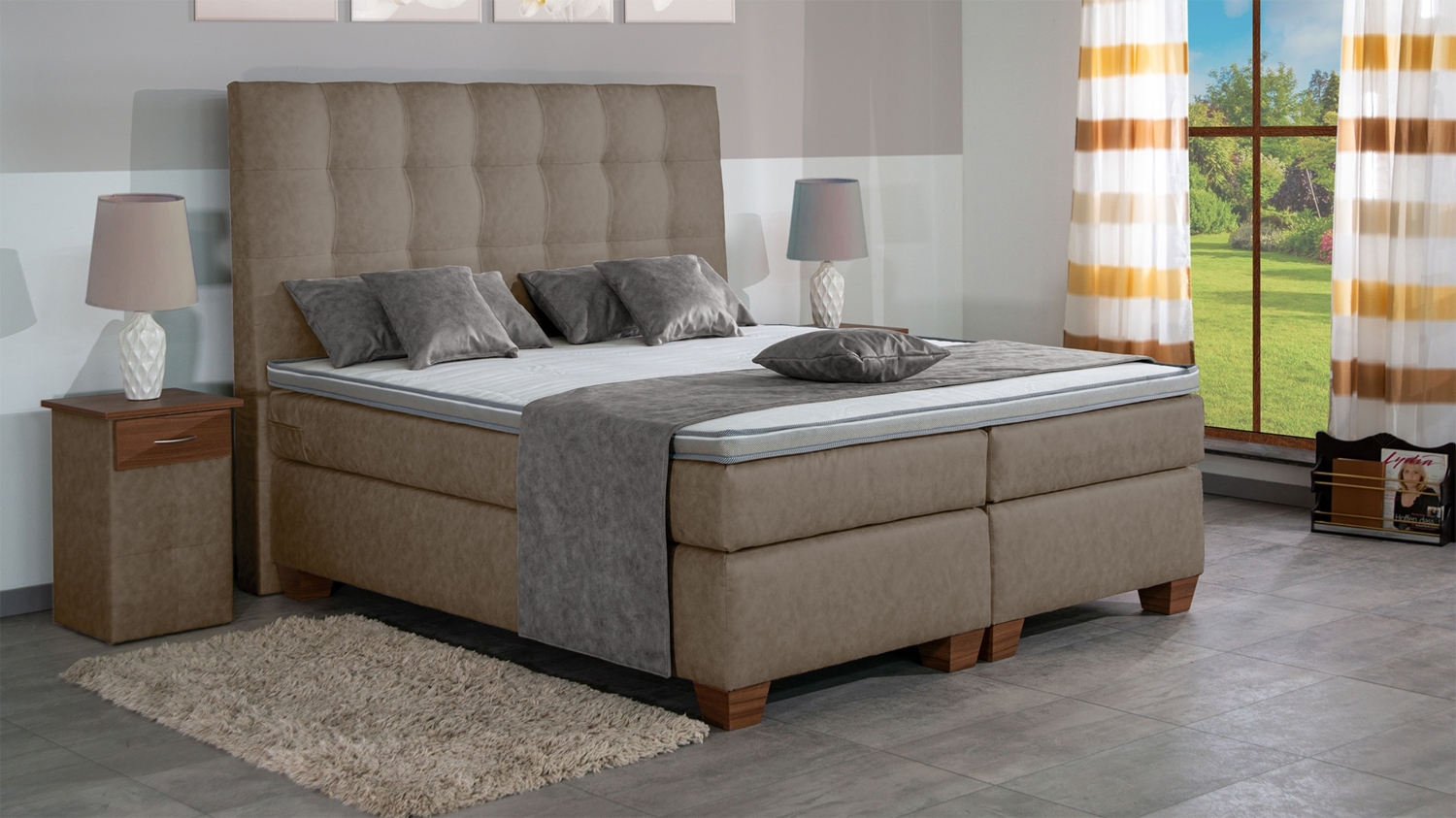 Meisterbetten Boxspringbett Nora 100x200 in MS-Camel, Matratzenbezug Nano, Komfortschaum-Topper Bild 1