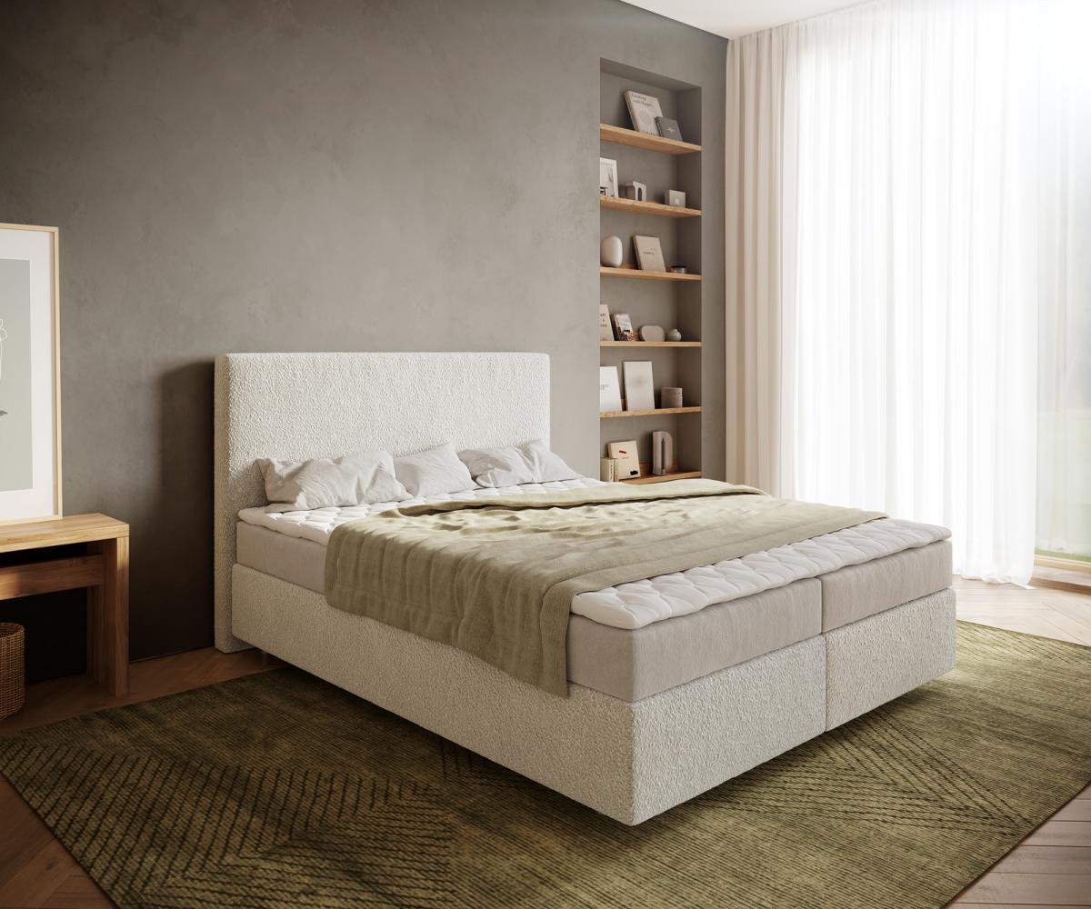 Boxspringbett Dream-Well 160x200 cm Bouclé Creme-Weiß mit Matratze und Topper Bild 1