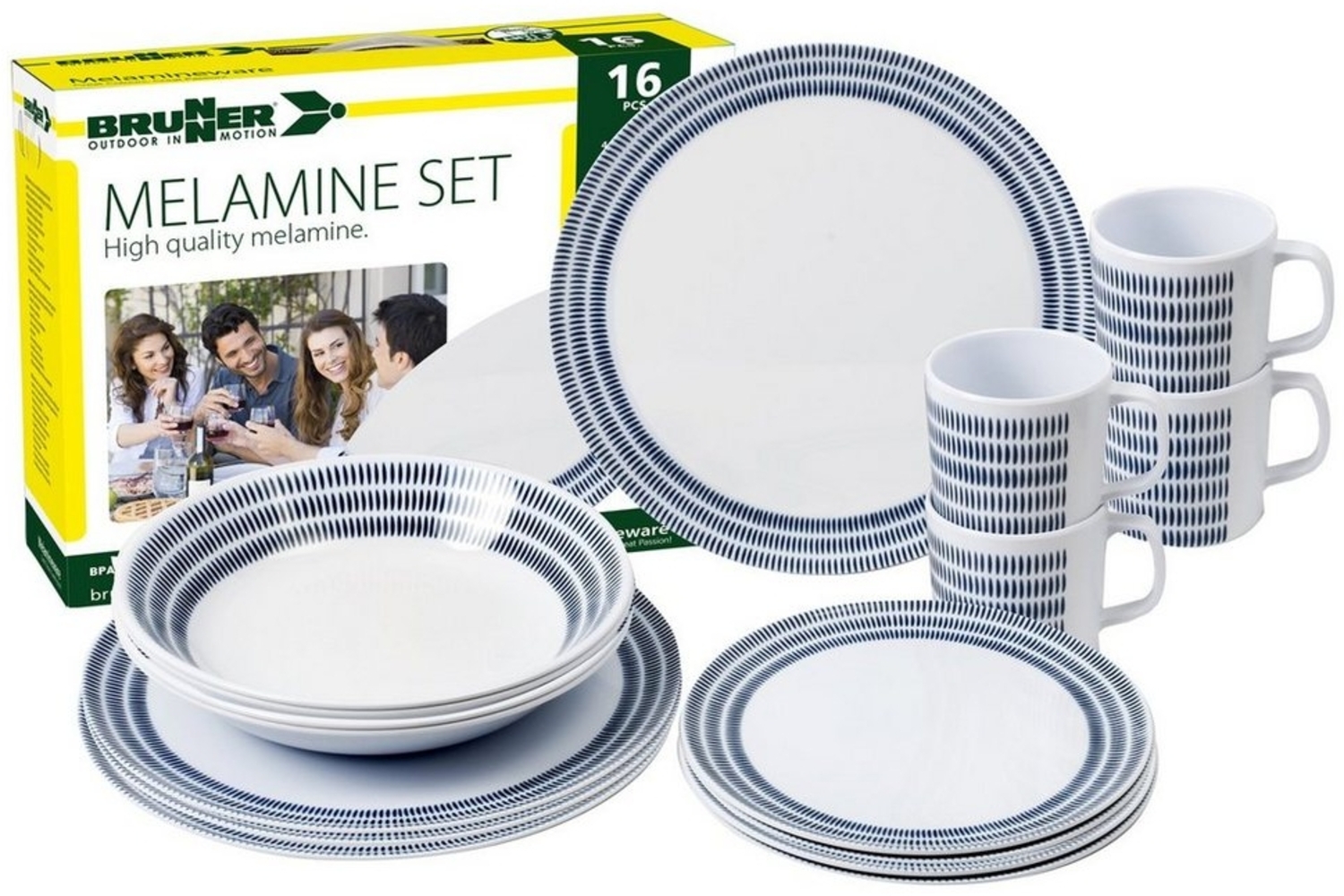 BRUNNER Geschirr-Set Melamin Ess Geschirr Set Bluebay, Melamin, 16-teilig Camping Reise Teller Becher Bild 1