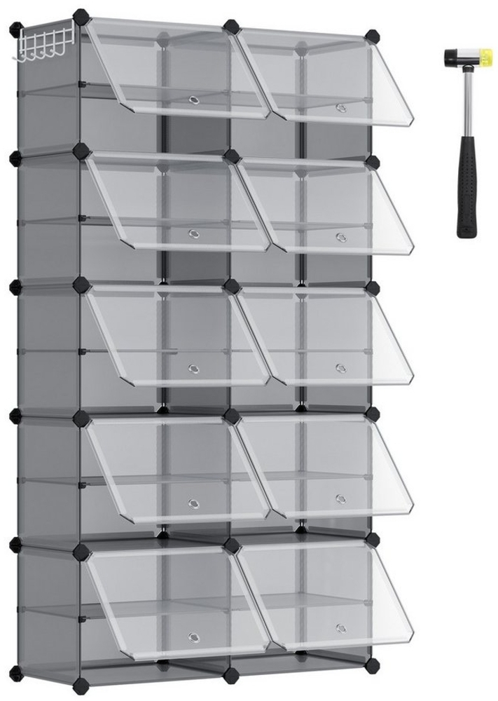 SONGMICS Schuhregal mit 10 Fächern, Schuhschrank, 30 x 40 x 30 cm pro Fach, schmal, mit Türen, Stahlrahmen, Kunststoff, für Flur, Schlafzimmer, Eingangsbereich, schiefergrau Bild 1