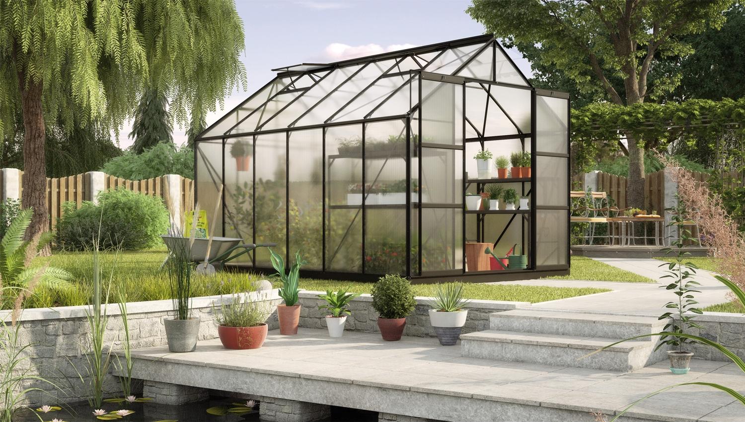 Vitavia Gewächshaus Uranus 9900 BxTxH 257 x 383 x 248 cm 4mm HKP 9,9m² Alu schwarz Bild 1