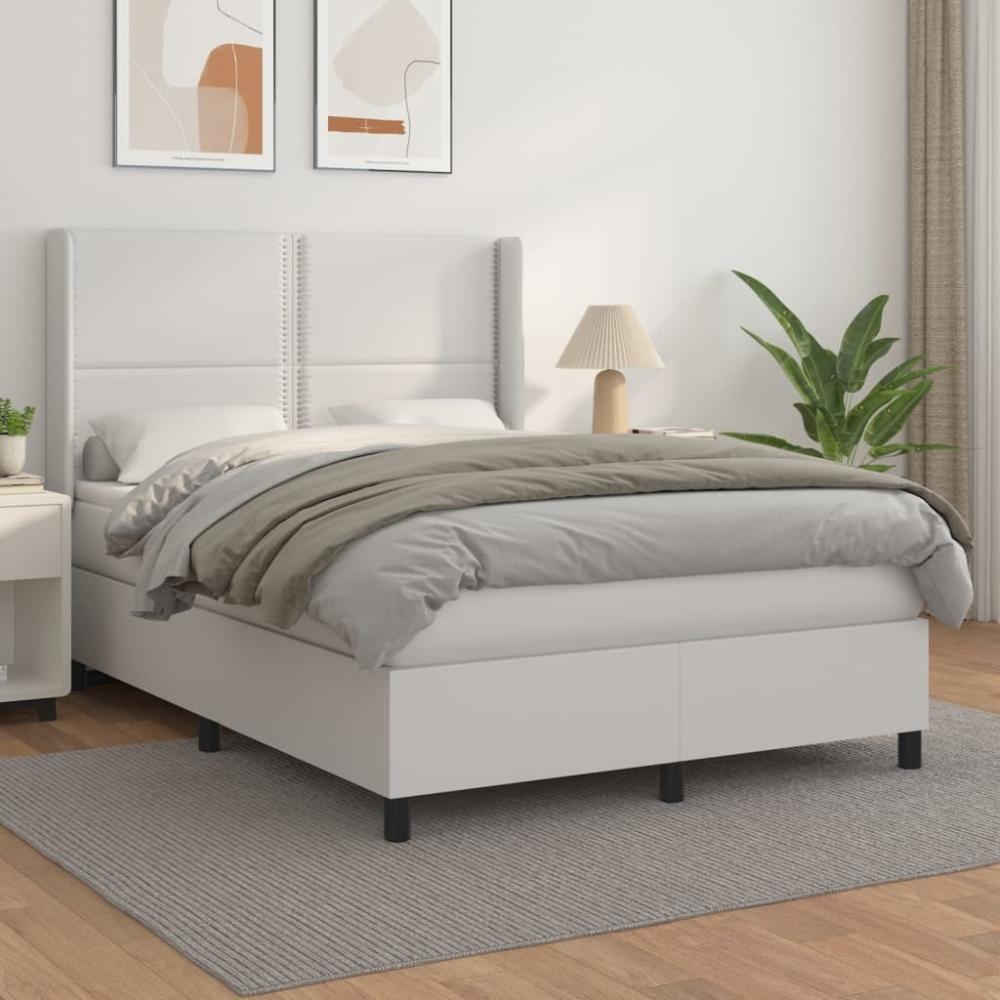 vidaXL Boxspringbett mit Matratze Weiß 140x190 cm Kunstleder 3132436 Bild 1