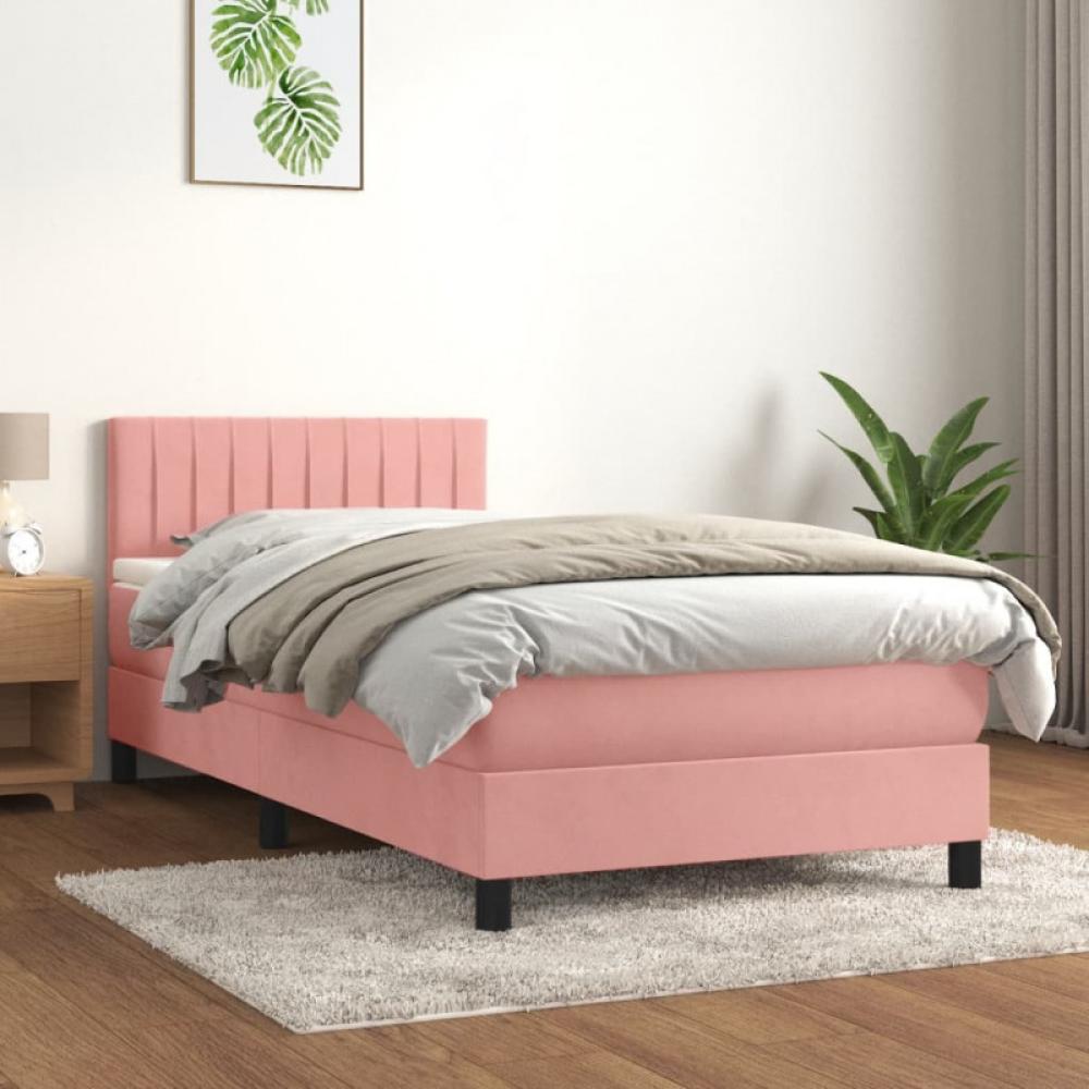 vidaXL Boxspringbett mit Matratze Rosa 100x200 cm Samt 3141412 Bild 1