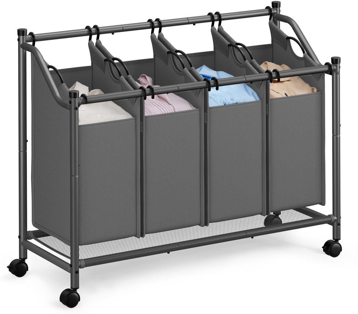 Songmics Wäschekorb mit Rollen, Wäschesammler mit 4 abnehmbaren Wäschesäcken, Wäschewagen, für Waschküche Schlafzimmer Badezimmer, 4 x 45 L, schiefergrau Bild 1