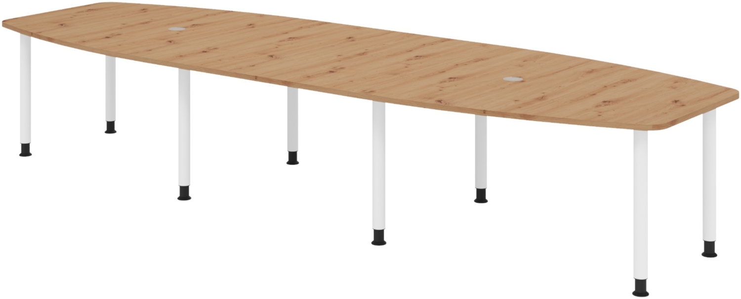 bümö Konferenztisch oval 400x130 cm großer Besprechungstisch in Asteiche, Besprechungstisch mit Gestell in weiß, Meetingtisch für 14 Personen, XXL-Tisch für Besprechungsraum & Meeting, KT40C-R-W Bild 1