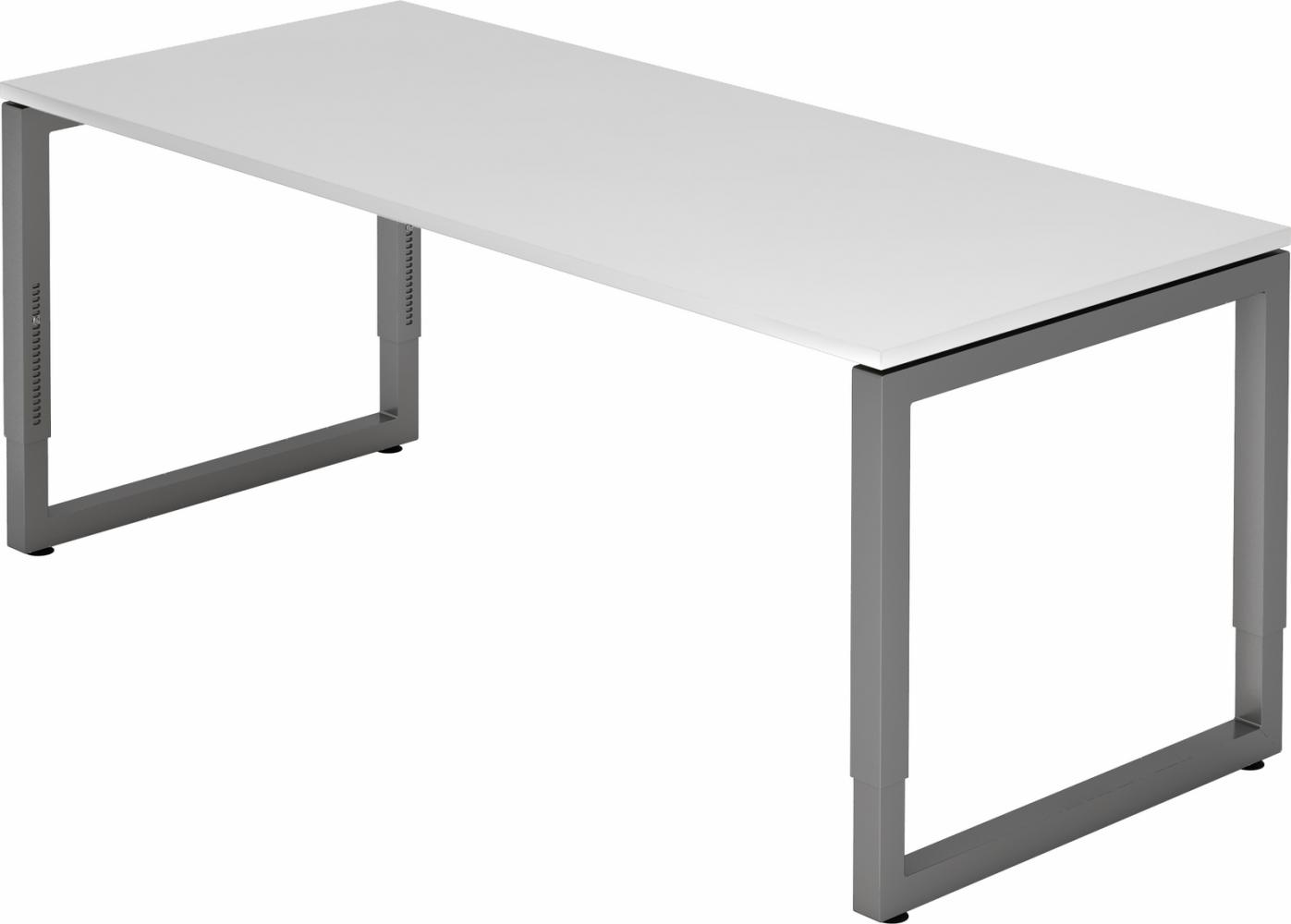 bümö höhenverstellbarer Schreibtisch R-Serie 180x80 cm in weiß, Gestell in Graphit - großer PC Tisch für's Büro manuell höhenverstellbar, Computertisch verstellbar, RS-19-W-G Bild 1