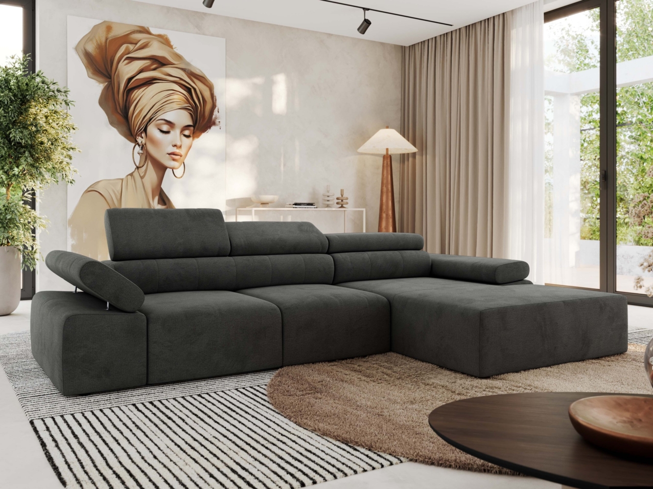 Ecksofa mit Relax-funktion, Elektrisch verstellbarer Sitz, L-förmige Ecke mit Armlehnen, Wellenfeder - RILASSO - rechts Seite Bild 1