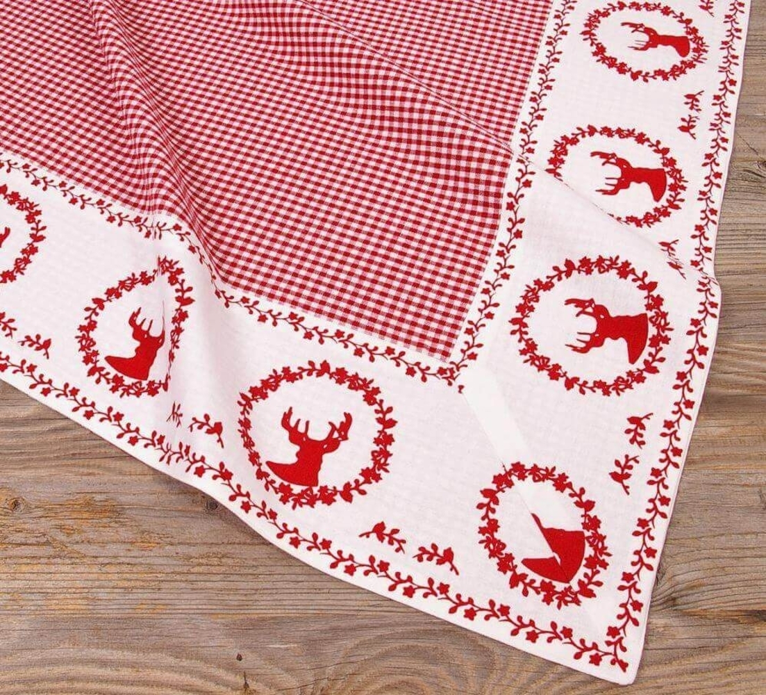 matches21 HOME & HOBBY Tischdecke Tischdecke RESI Hirsche kariert rot, 100 % Baumwolle, in 100x100 cm (1-tlg), Pflegeleicht waschbar bis 30° Grad Bild 1
