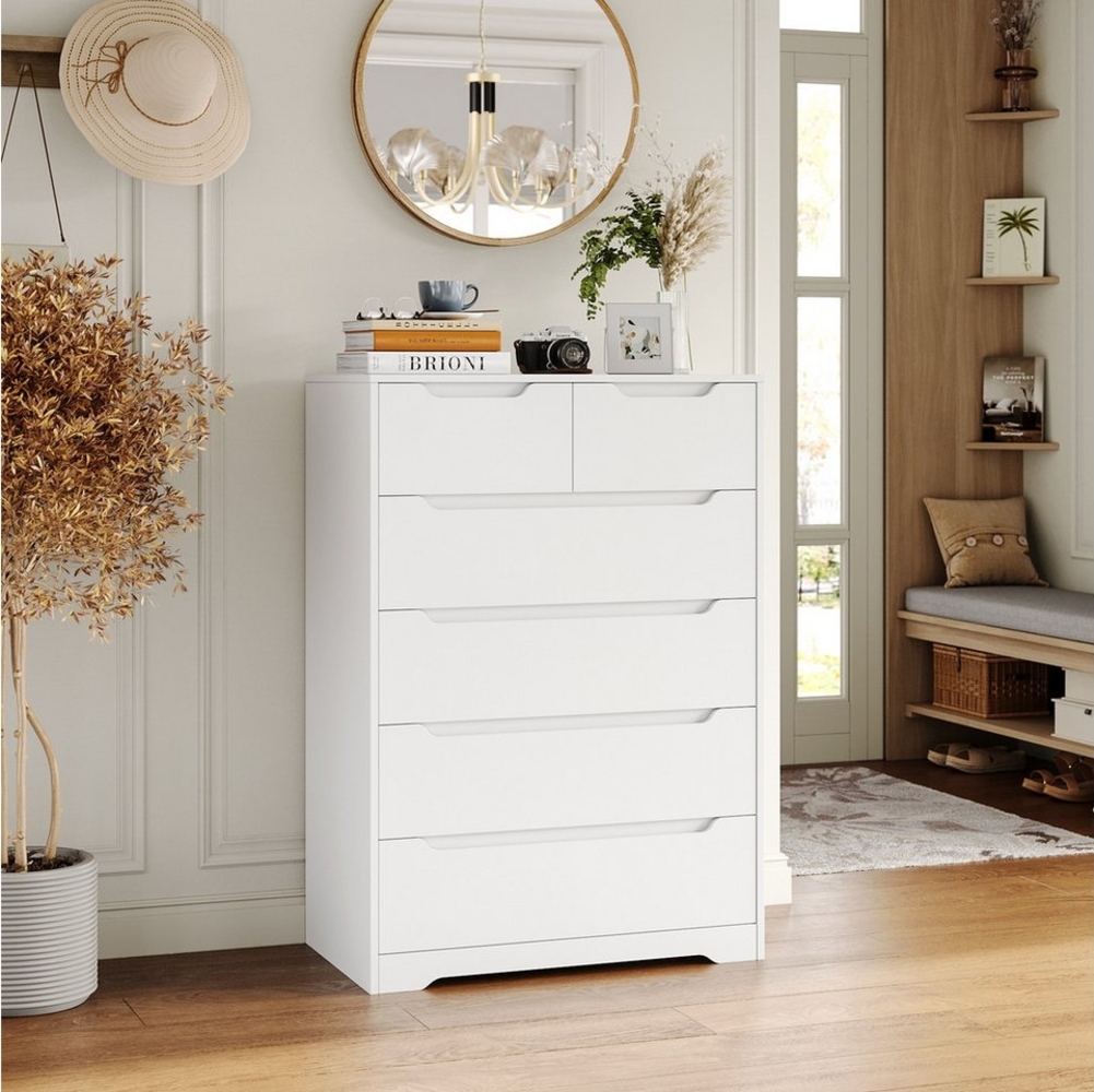 HOMECHO Kommode, mit 6 schubladen, Sideboard Highboard mit Viel Stauraum, Weiß Bild 1