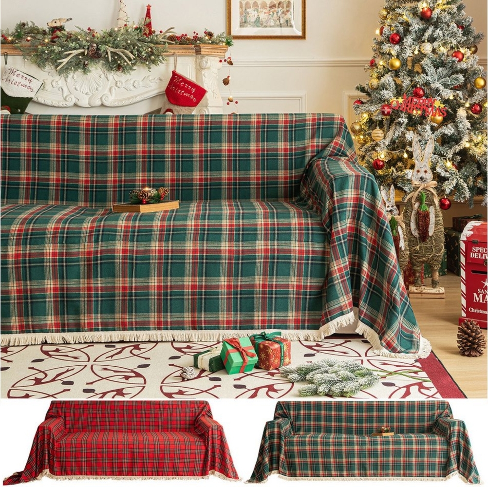 Sunicol Sofabezug Plaid Sofa Überwurfdecke mit Quasten, Schutzhülle für Weihnachten Deko, Vielseitige Couch Überwurf für Sofa, Kuscheldecke, große Tagesdecke Bild 1