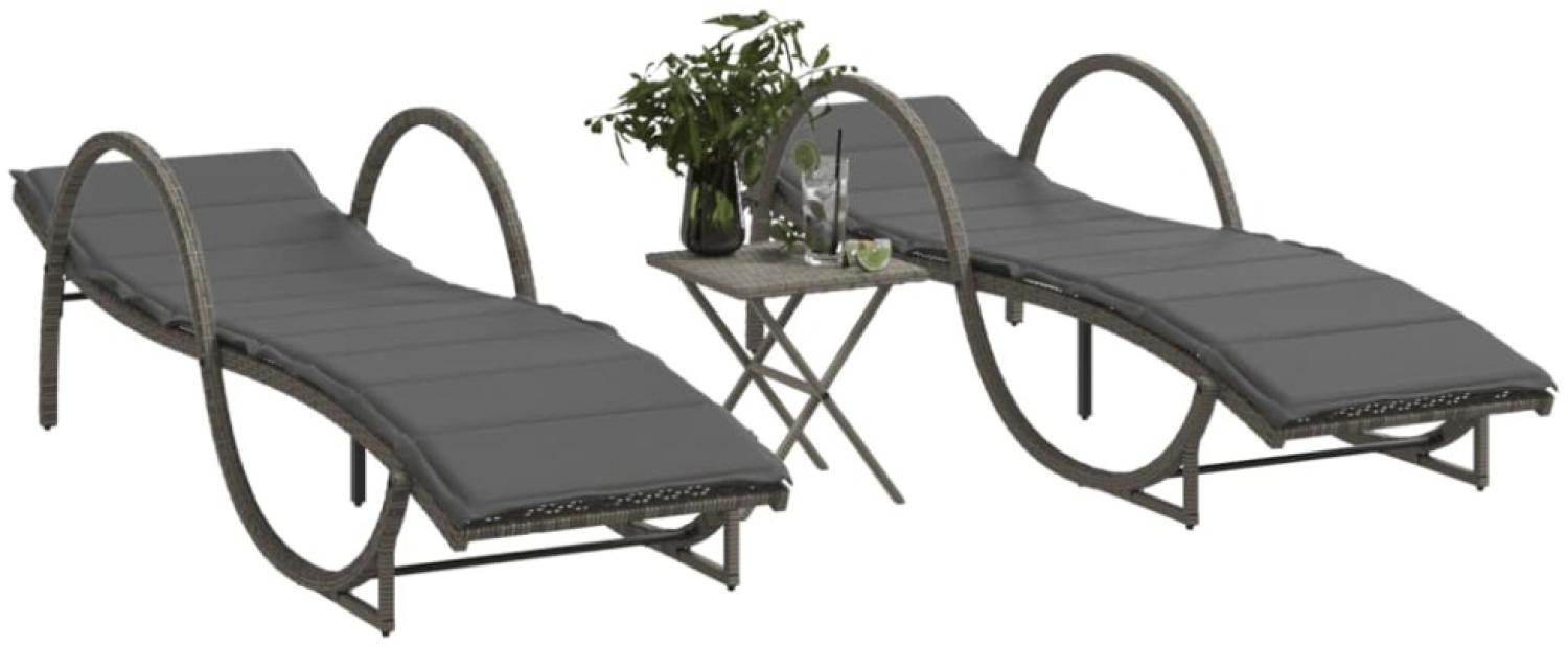 vidaXL Sonnenliegen 2 Stk. mit Tisch Grau Poly Rattan 368265 Bild 1