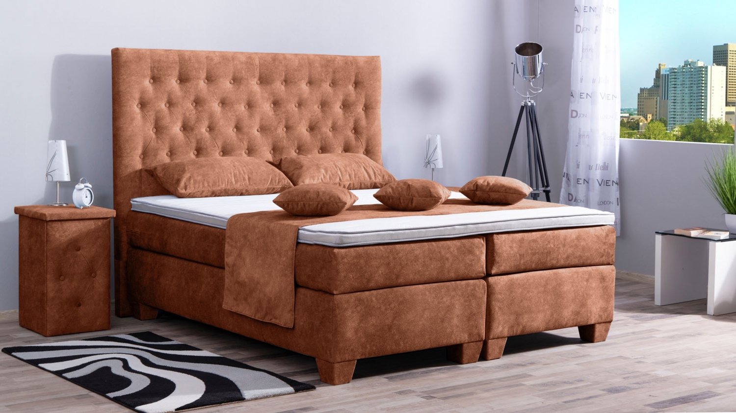 Meisterbetten Boxspringbett Vila 240x200 in DS-Terrakota, Matratzenbezug Nano, Ergoflex-Topper Bild 1