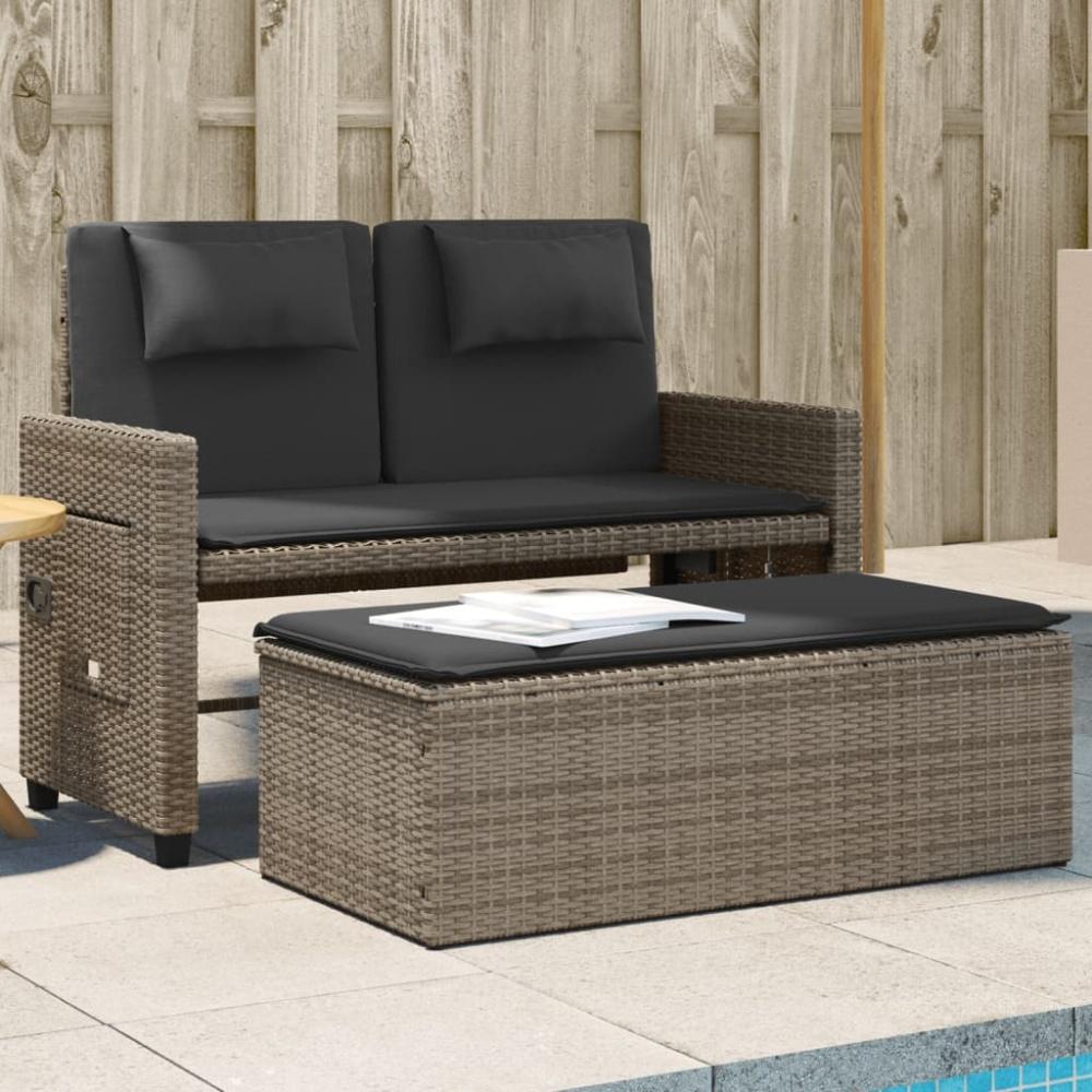 vidaXL Gartenbank Verstellbar mit Kissen Grau Poly Rattan 365819 Bild 1