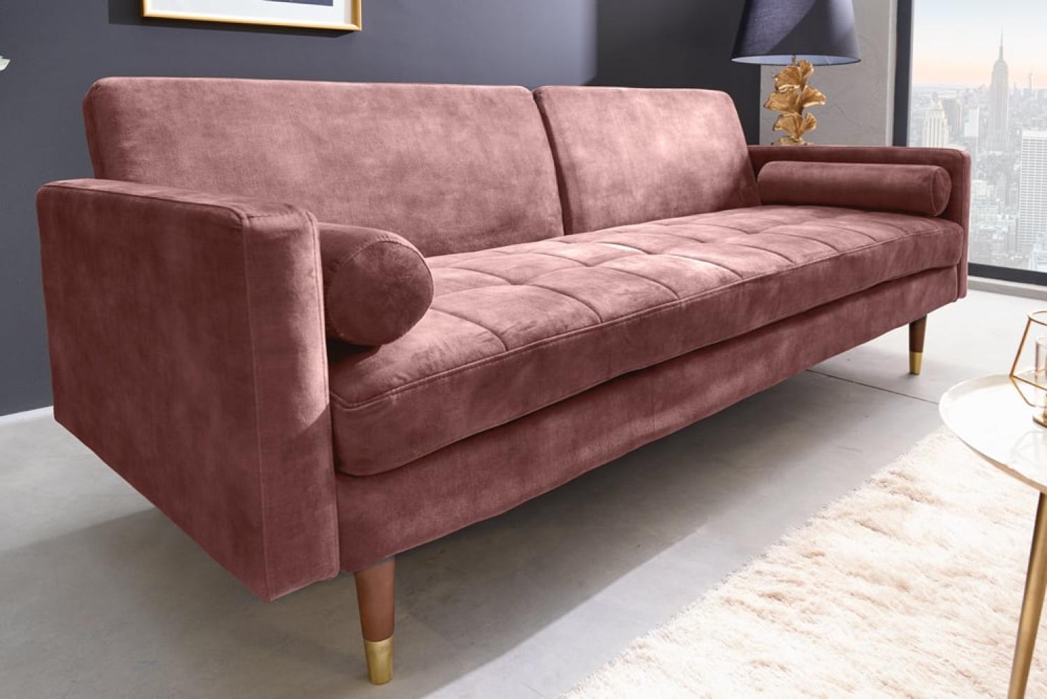 Design Schlafsofa DIVANO 196cm altrosa Mikrovelours 3-Sitzer Sofa Bettfunktion Bild 1