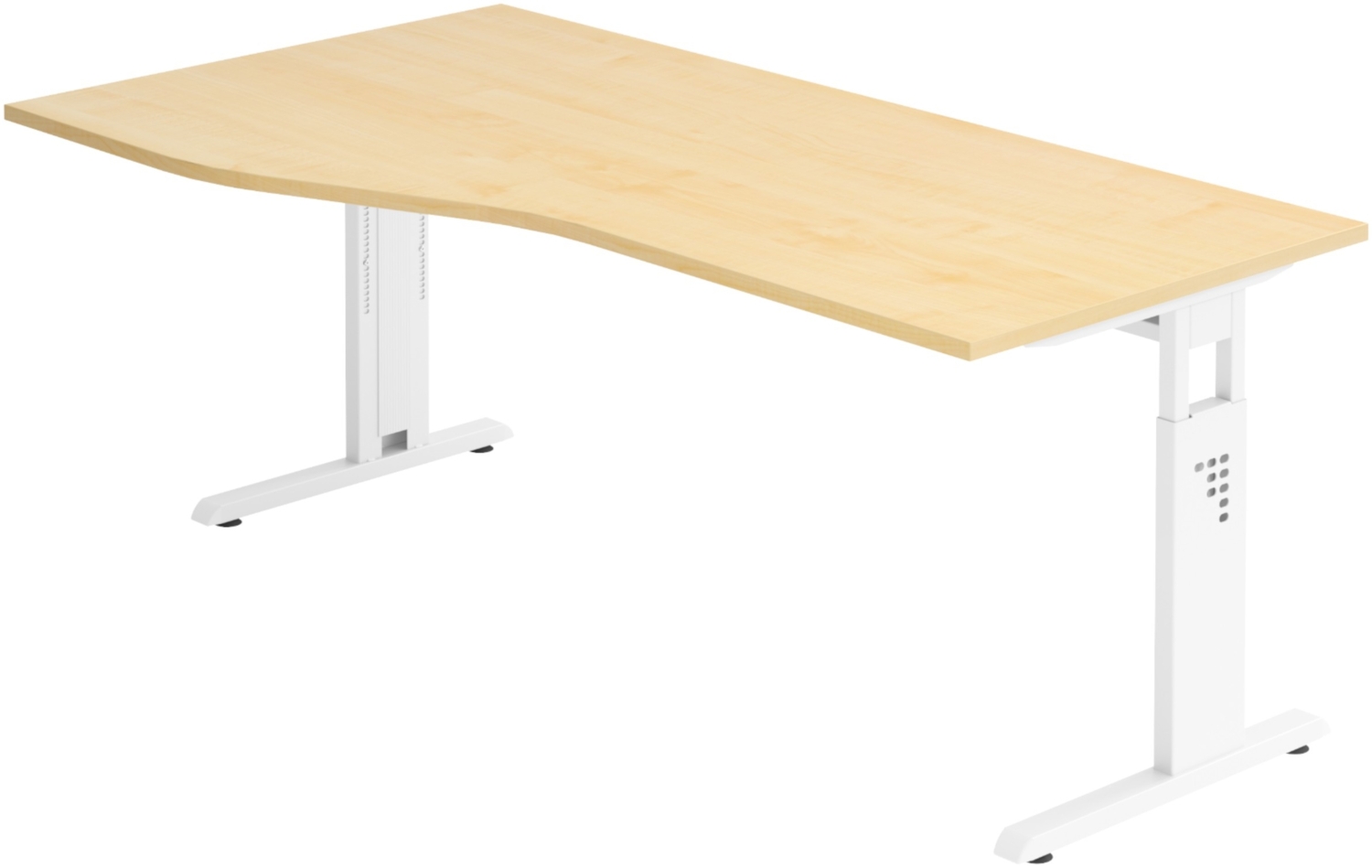 bümö höhenverstellbarer Schreibtisch O-Serie 180x100 cm in Ahorn, Gestell in weiß - großer PC Tisch für's Büro manuell höhenverstellbar, Computertisch verstellbar, OS-18-3-W Bild 1