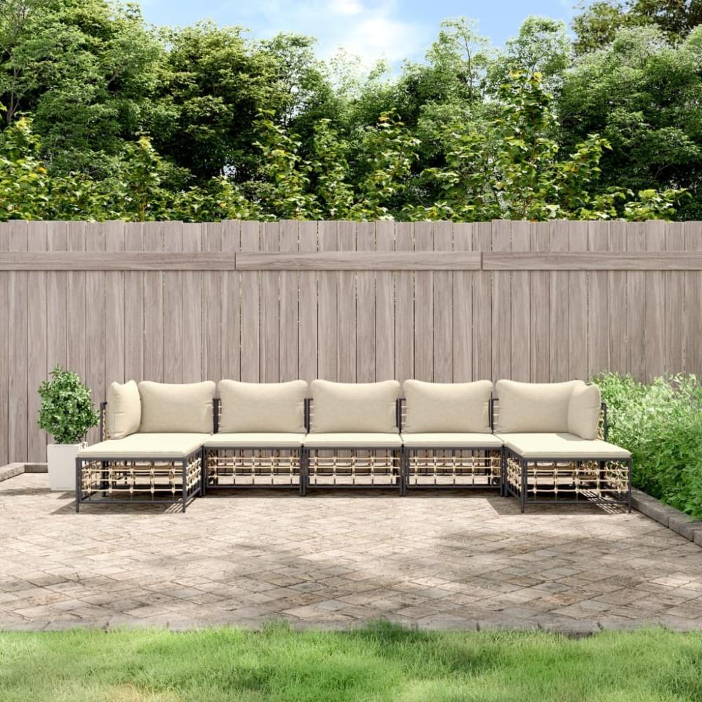 vidaXL 7-tlg. Garten-Lounge-Set mit Kissen Anthrazit Poly Rattan Bild 1