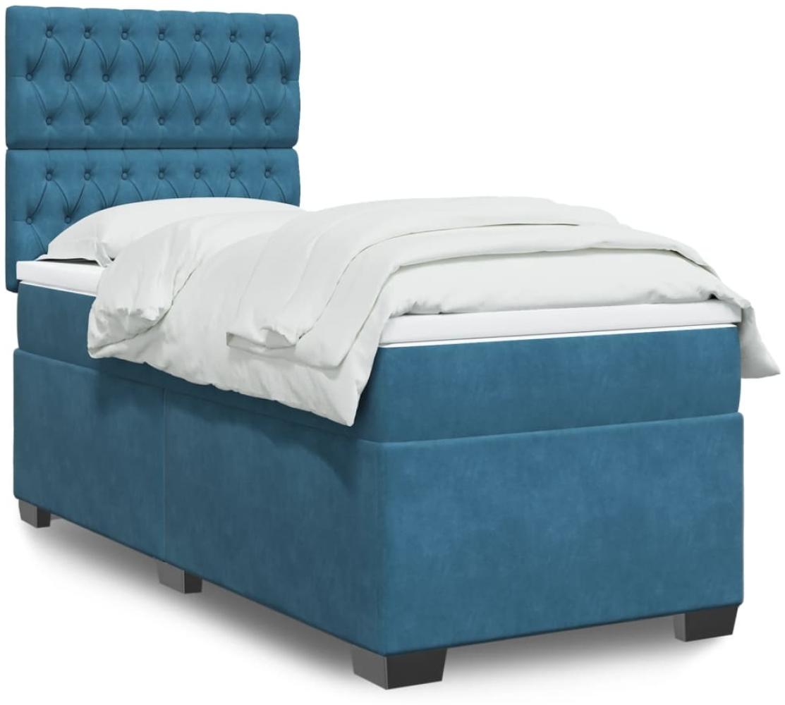 vidaXL Boxspringbett mit Matratze Blau 90x190 cm Samt 3290796 Bild 1