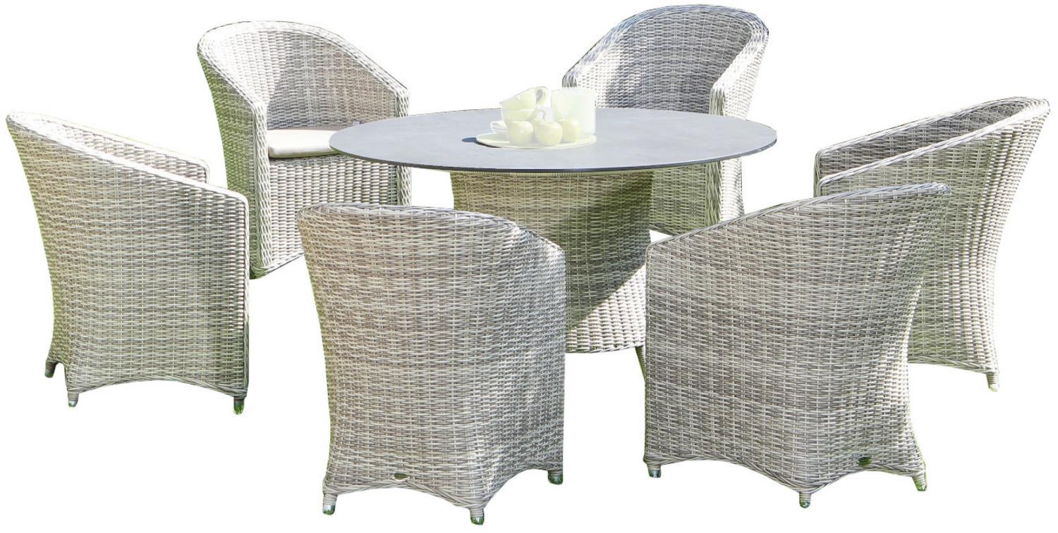 Sonnenpartner 7-teilige Sitzgruppe Solana & Base-Polyrattan Ø 134 cm Polyrattan white-coral HPL Gart Bild 1