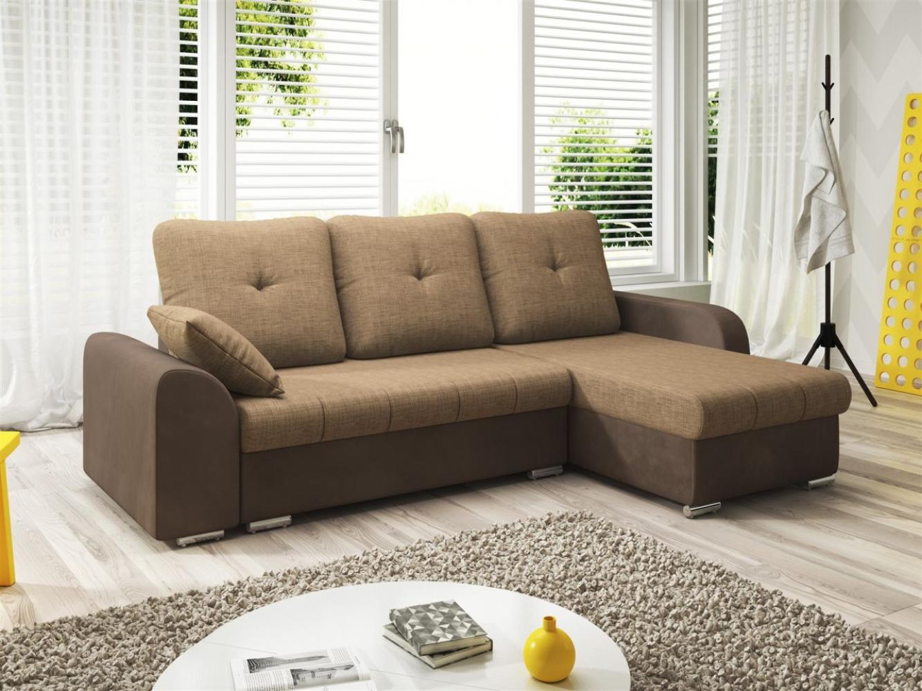 Ecksofa Sofa DEKOS mit Schlaffunktion Braun / Beige Ottomane Rechts Bild 1