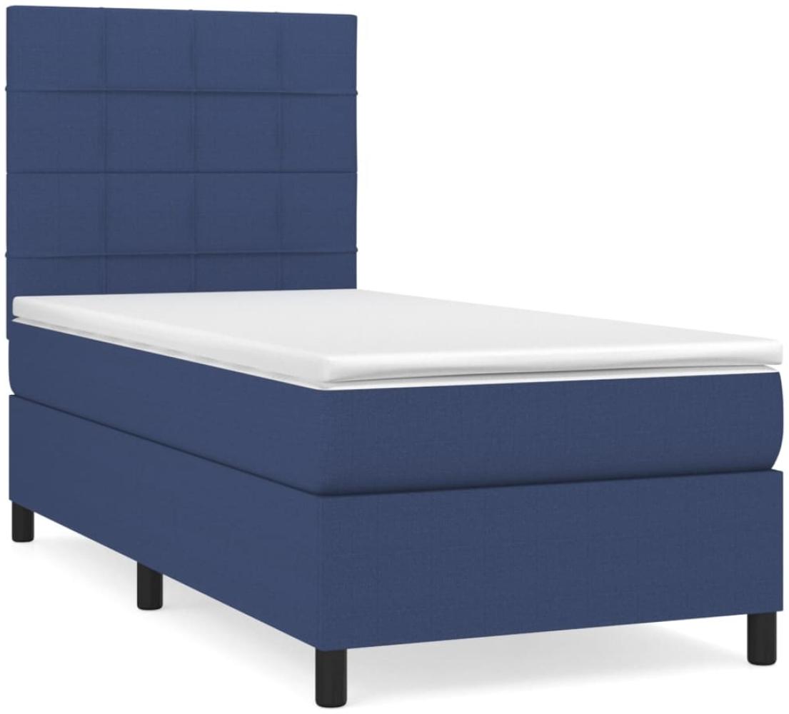vidaXL Boxspringbett mit Matratze Blau 90x200 cm Stoff 3141751 Bild 1