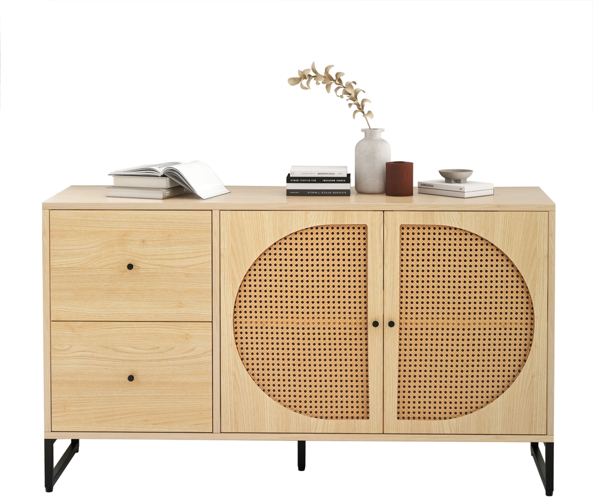 Merax Sideboard mit 2 Rattan verzierten Türen Kommode Küchenschrank, Mehrzweckschrank, Highboard mit Metallgriffe Bild 1